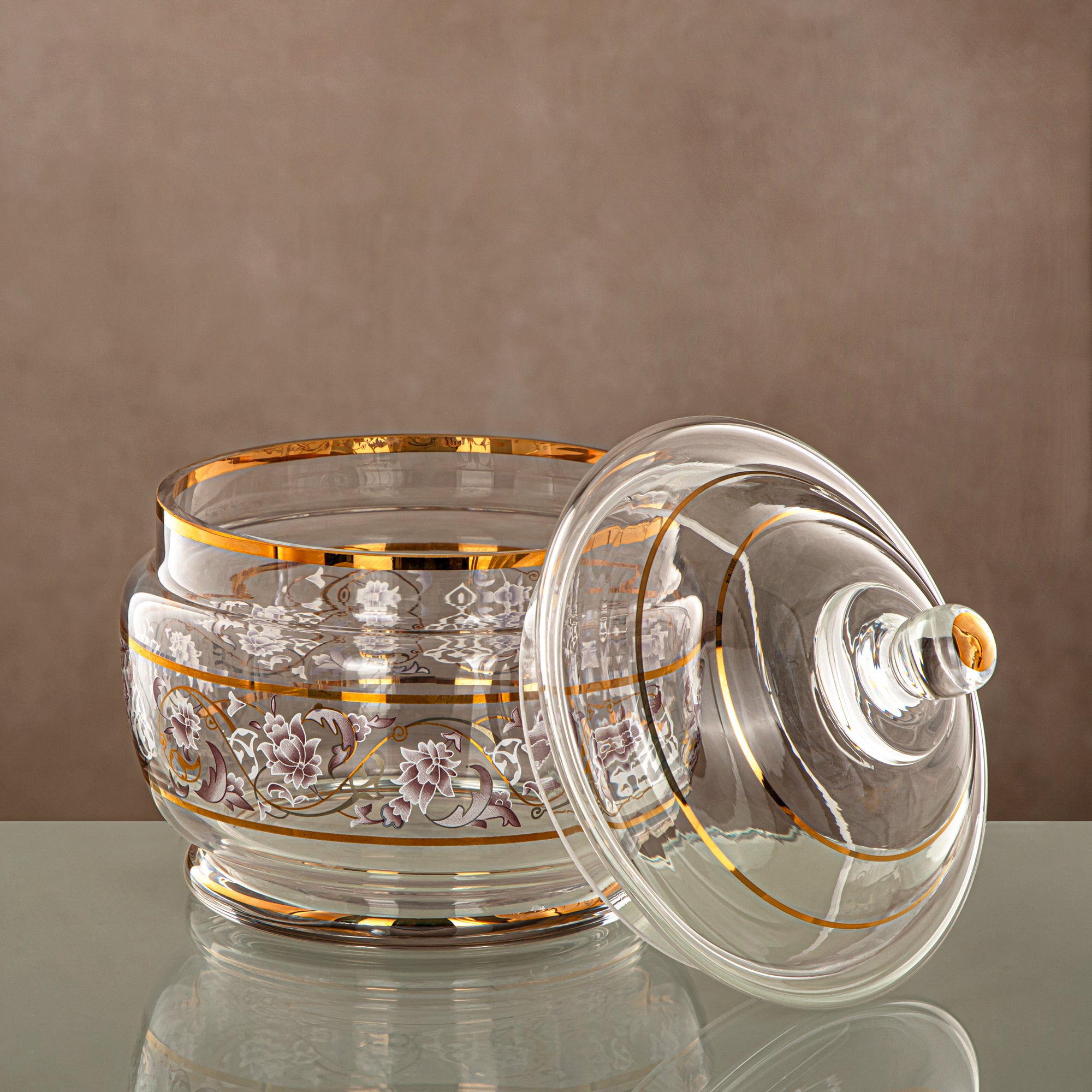 وعاء حلوى المرجان 1500ML، زجاج، شفاف ونمط ذهبي (0138T-ZQDL) - التجمعات العائلية