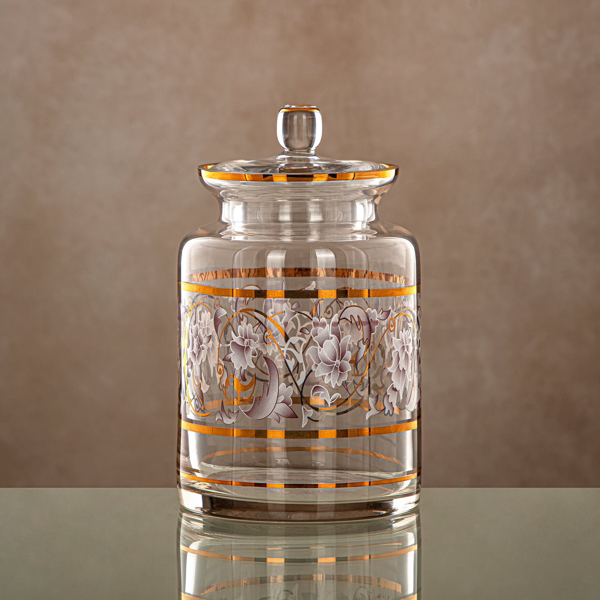 Almarjan Candy Bowl 1200ML, Glass, Clear & Golden Pattern (0185T-ZQDL) - Family Gatherings