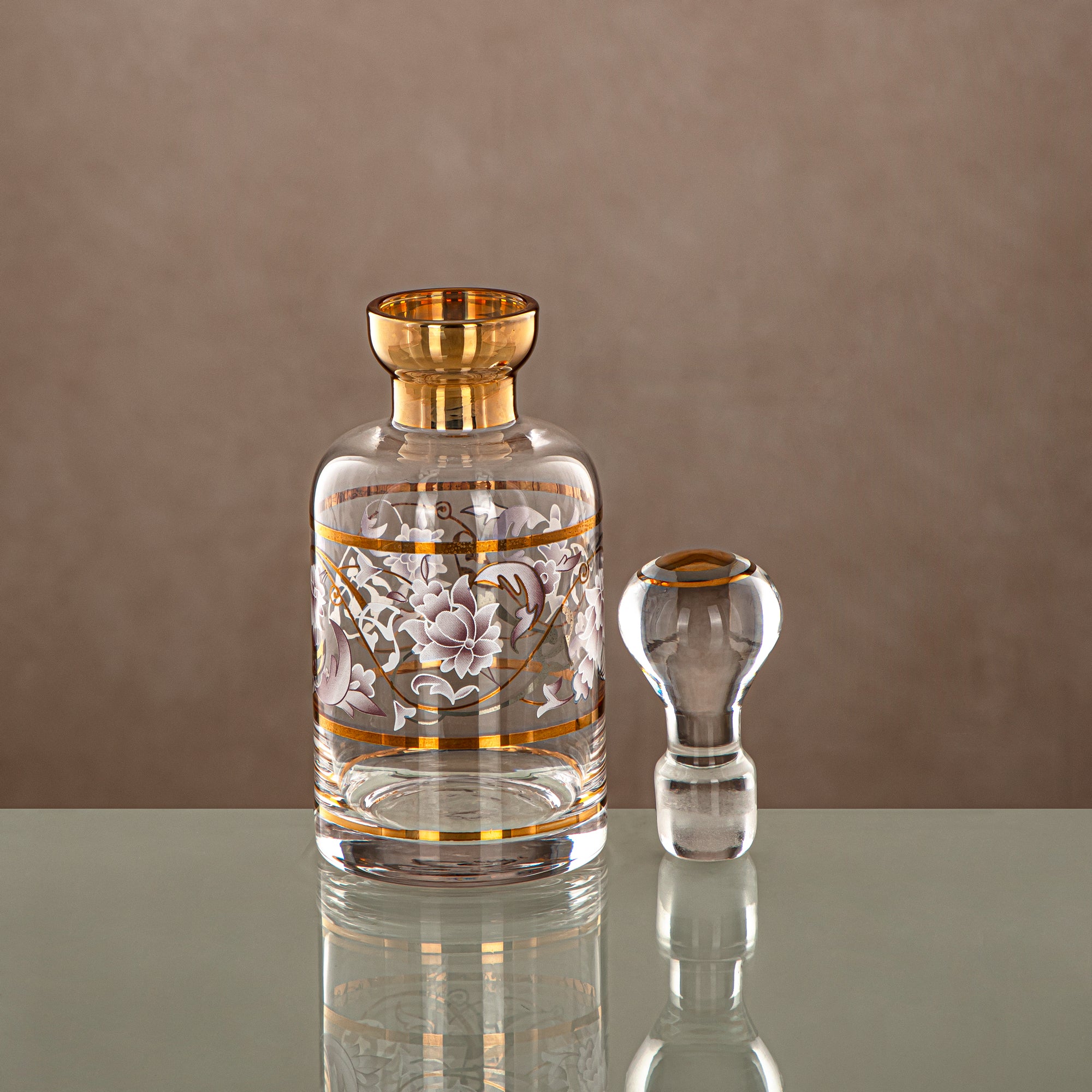 Almarjan Perfume Bottle 29 Tola, Glass, Clear & Golden Pattern (0863P-ZQDL) - Dehn Oud Bottle