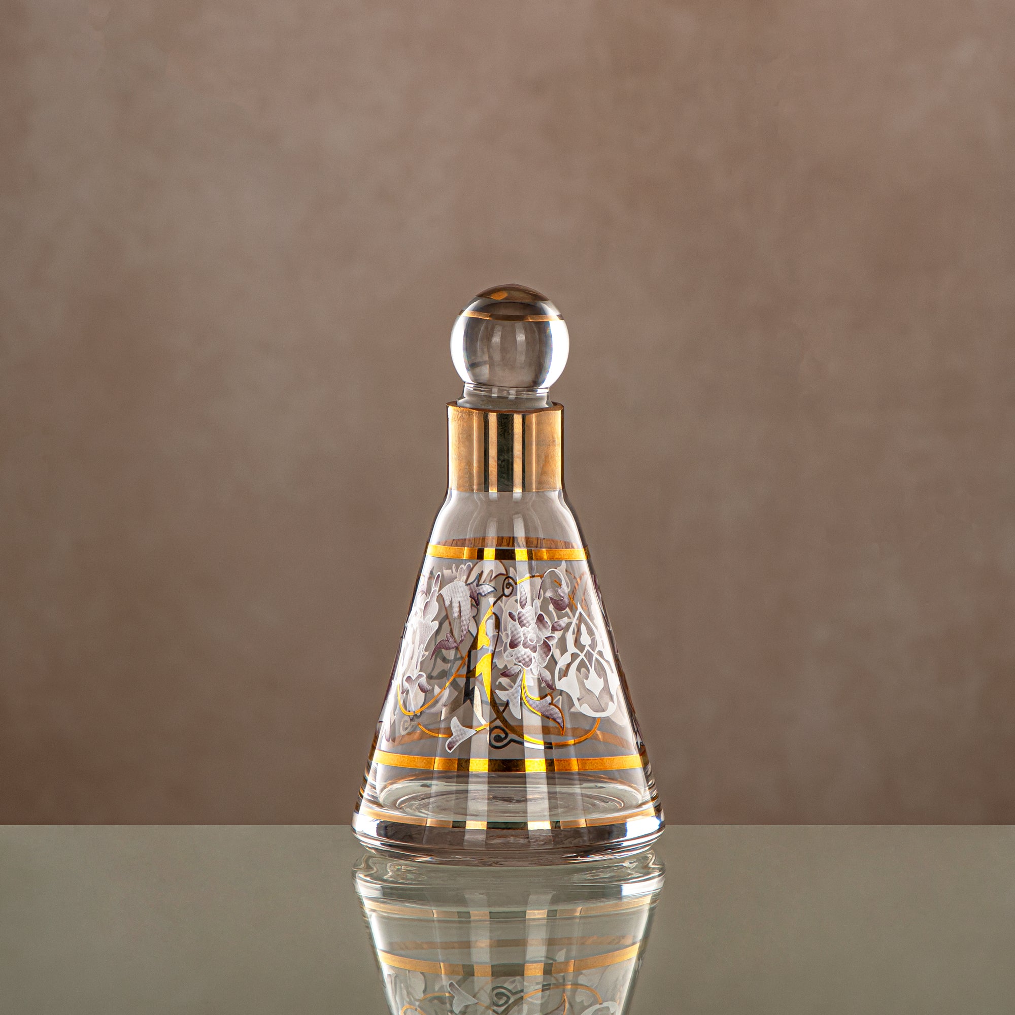 Almarjan Perfume Bottle 14 Tola, Glass, Clear & Golden Pattern (0864P-ZQDL) - Dehn Oud Bottle