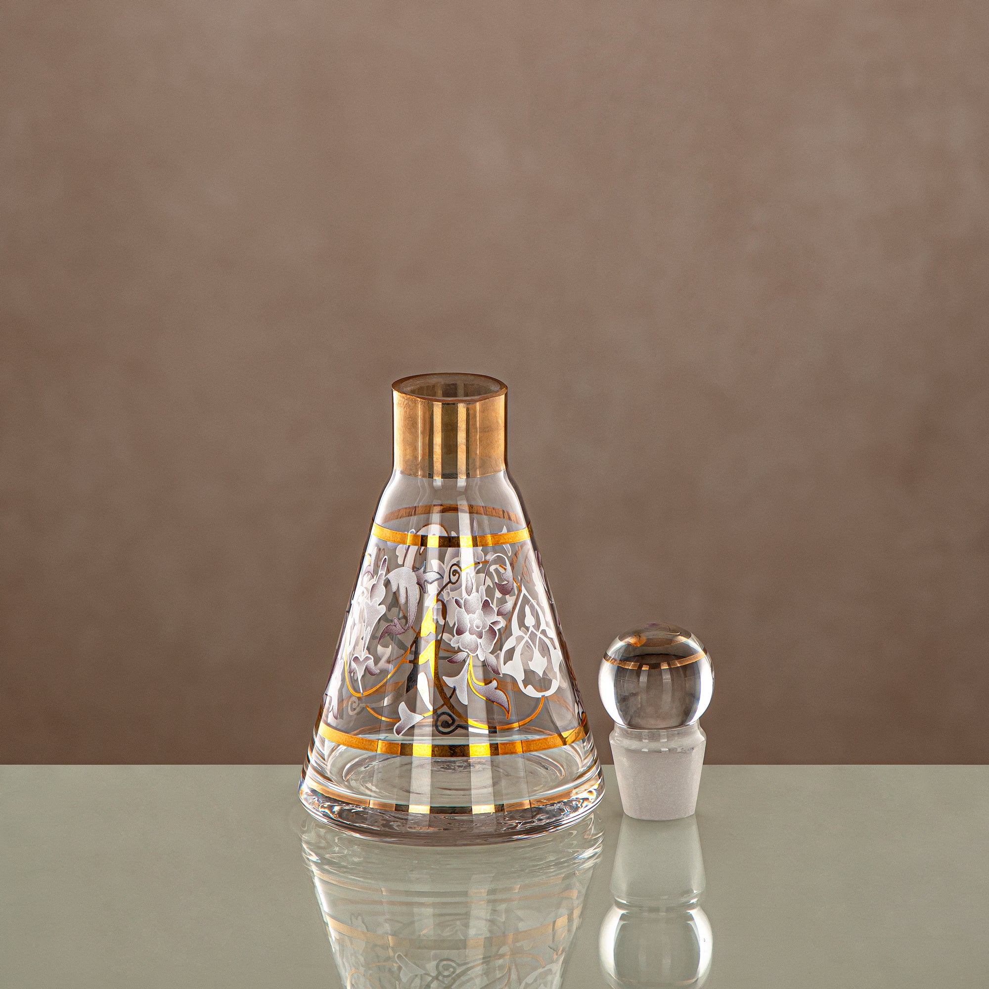 Almarjan Perfume Bottle 14 Tola, Glass, Clear & Golden Pattern (0864P-ZQDL) - Dehn Oud Bottle