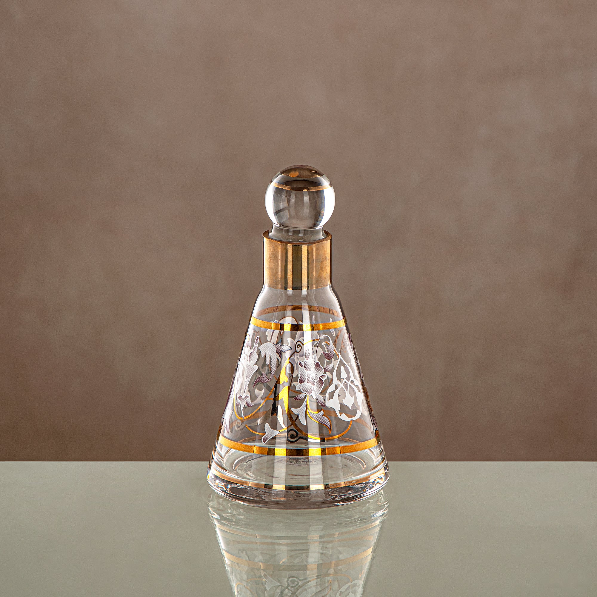 Almarjan Perfume Bottle 14 Tola, Glass, Clear & Golden Pattern (0864P-ZQDL) - Dehn Oud Bottle