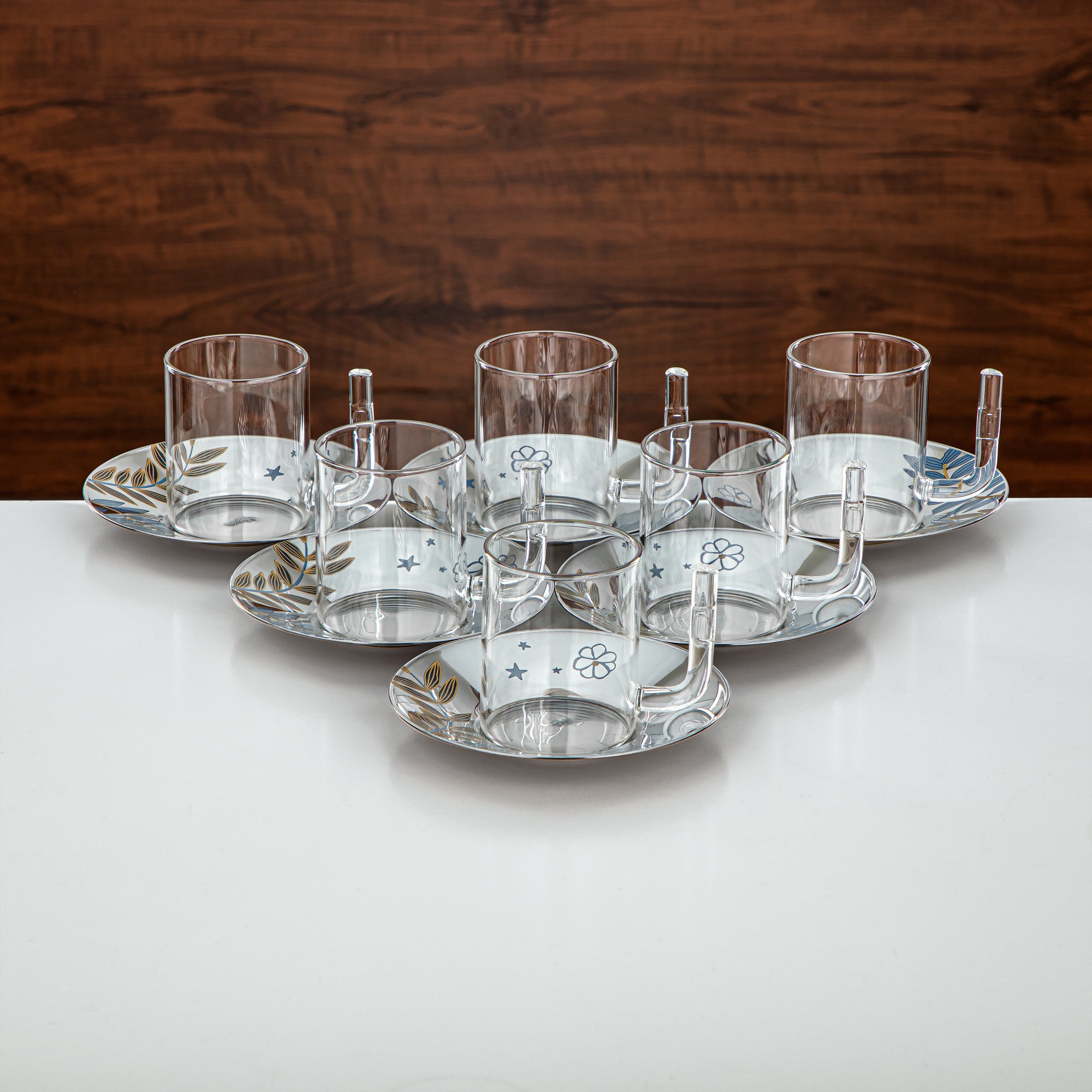 طقم الترمس والمرجان للشاي والفضة والذهب - ترمسين (1L + 1L) + طقم أزرق نباتي من الزجاج والبورسلان مكون من 18 قطعة – تقديم أنيق | مجموعة عصرية