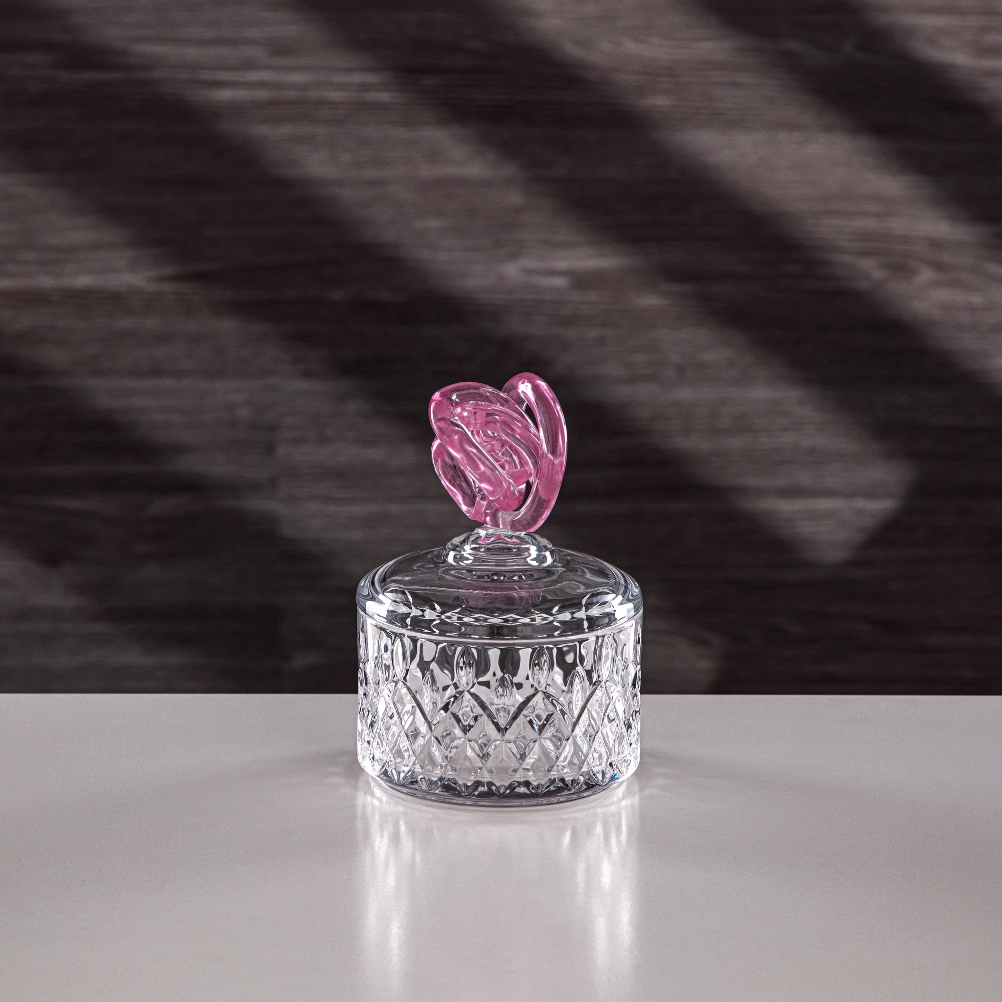 وعاء سكر المرجان زجاج شفاف بقطر 10.5 سم مع عقدة وردية