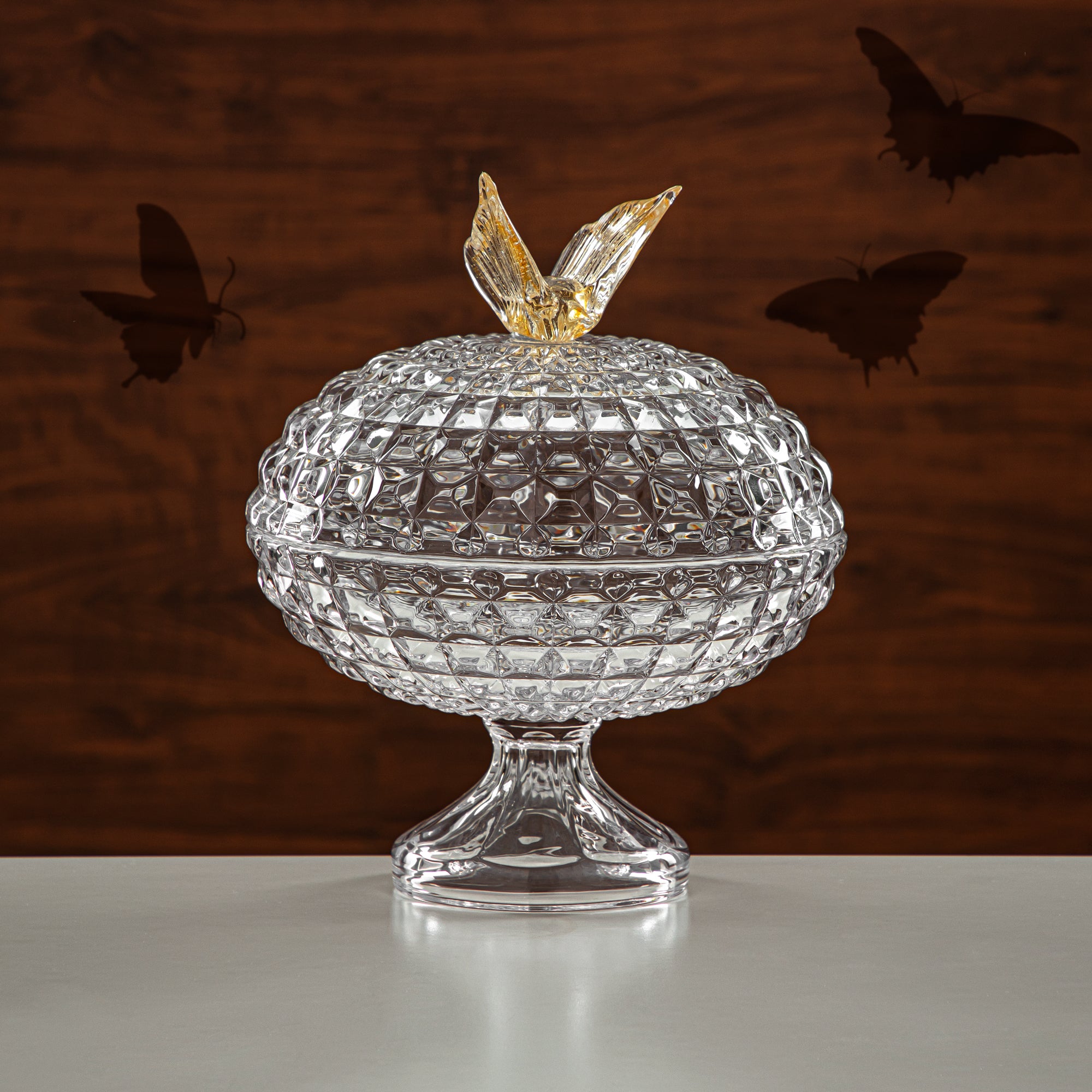 Almarjan Candy Bowl 20CM Glass Clear & Amber (42084-200-BA) Elegant Hosting Pieces