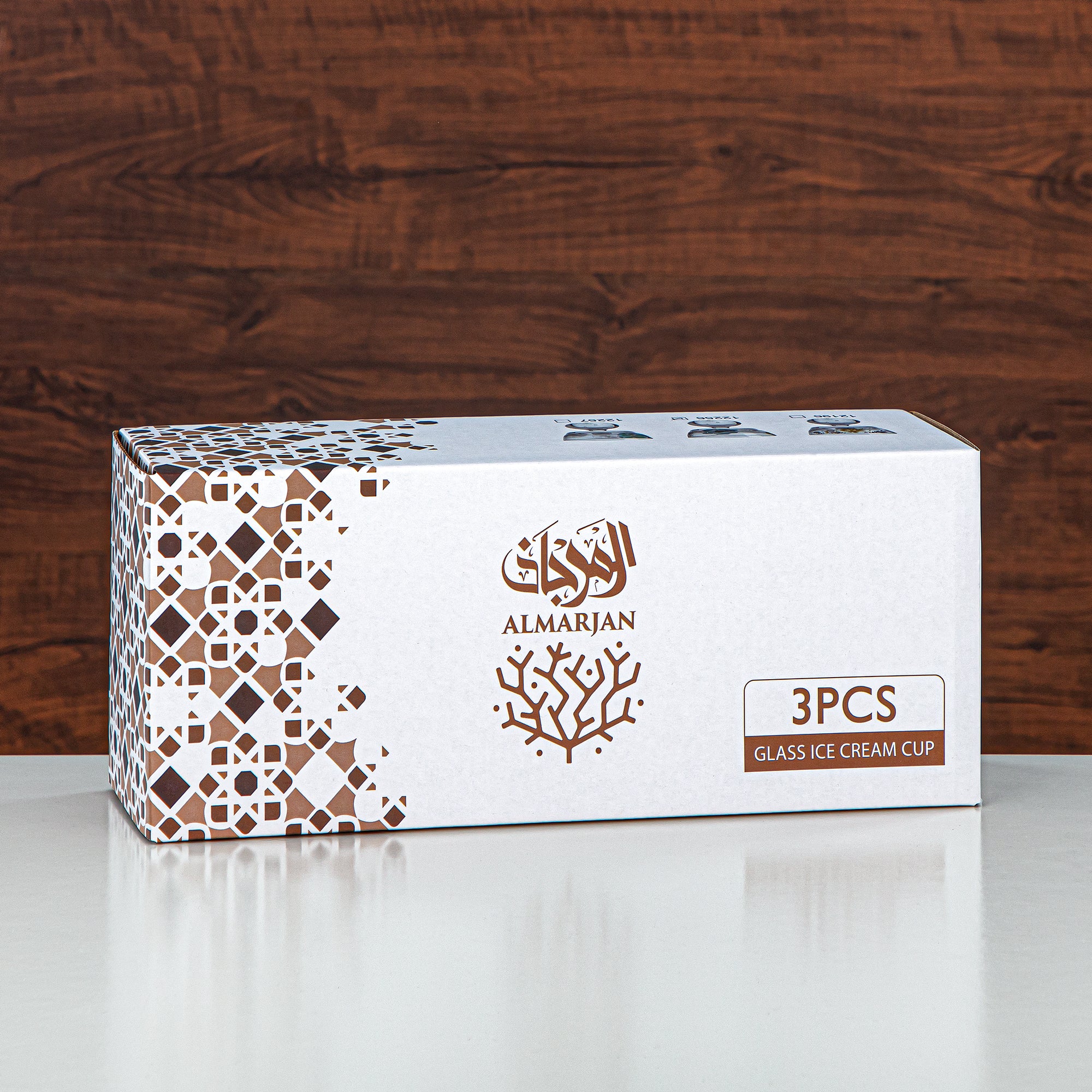 Almarjan Ice Cream Cup Set Printed Glass 3 Pieces (8387-5-12257) – Emerald Bloom Dessert Collection