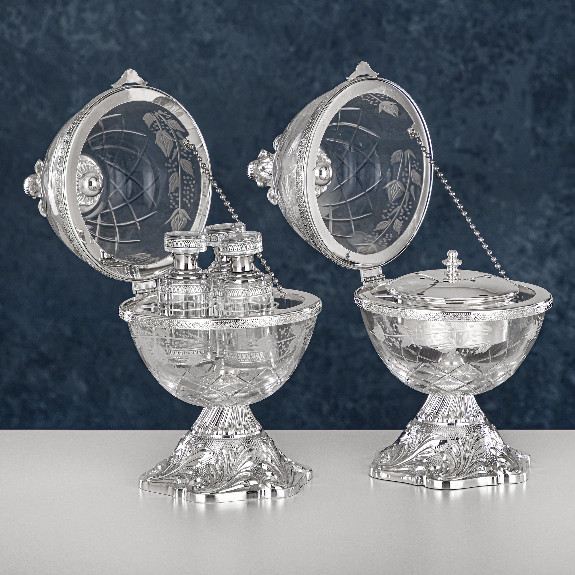 Almarjan Incense Burner & Perfume Holder Set Glass & Metal 2 Pieces (CC20238015/907) – Elegant Home Rituals Collection