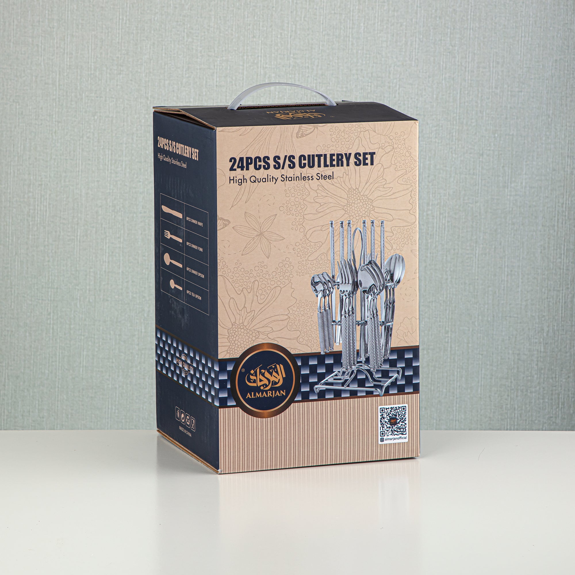 Almarjan Stainless Steel 24 Pieces Cutlery Set Silver & Gold - CUT0010259