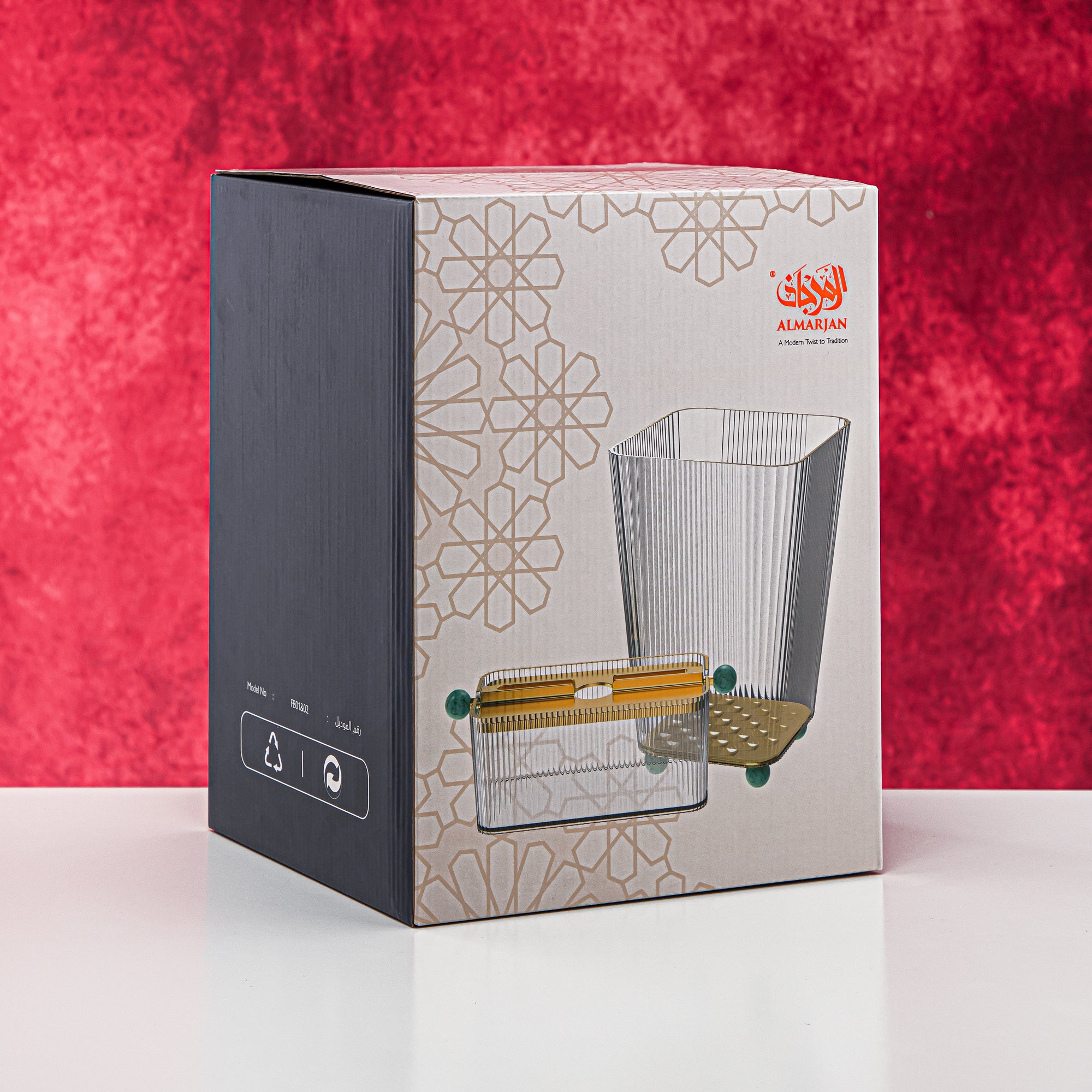 Almarjan 2 Pieces Acrylic Dustbin & Tissue Box Set - FB01/02 PBG/G