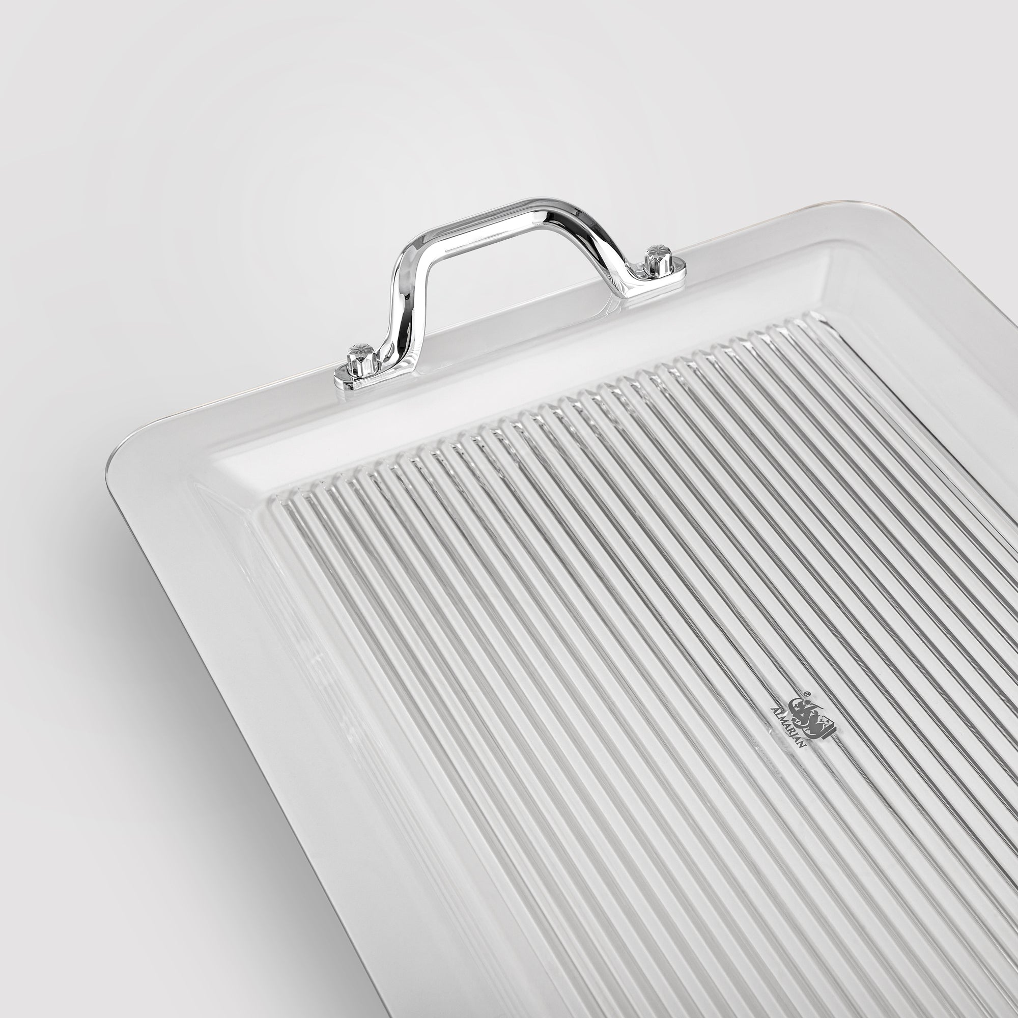 Almarjan 55CM Acrylic Serving Tray, Clear & Silver | FB07-550 ALLC