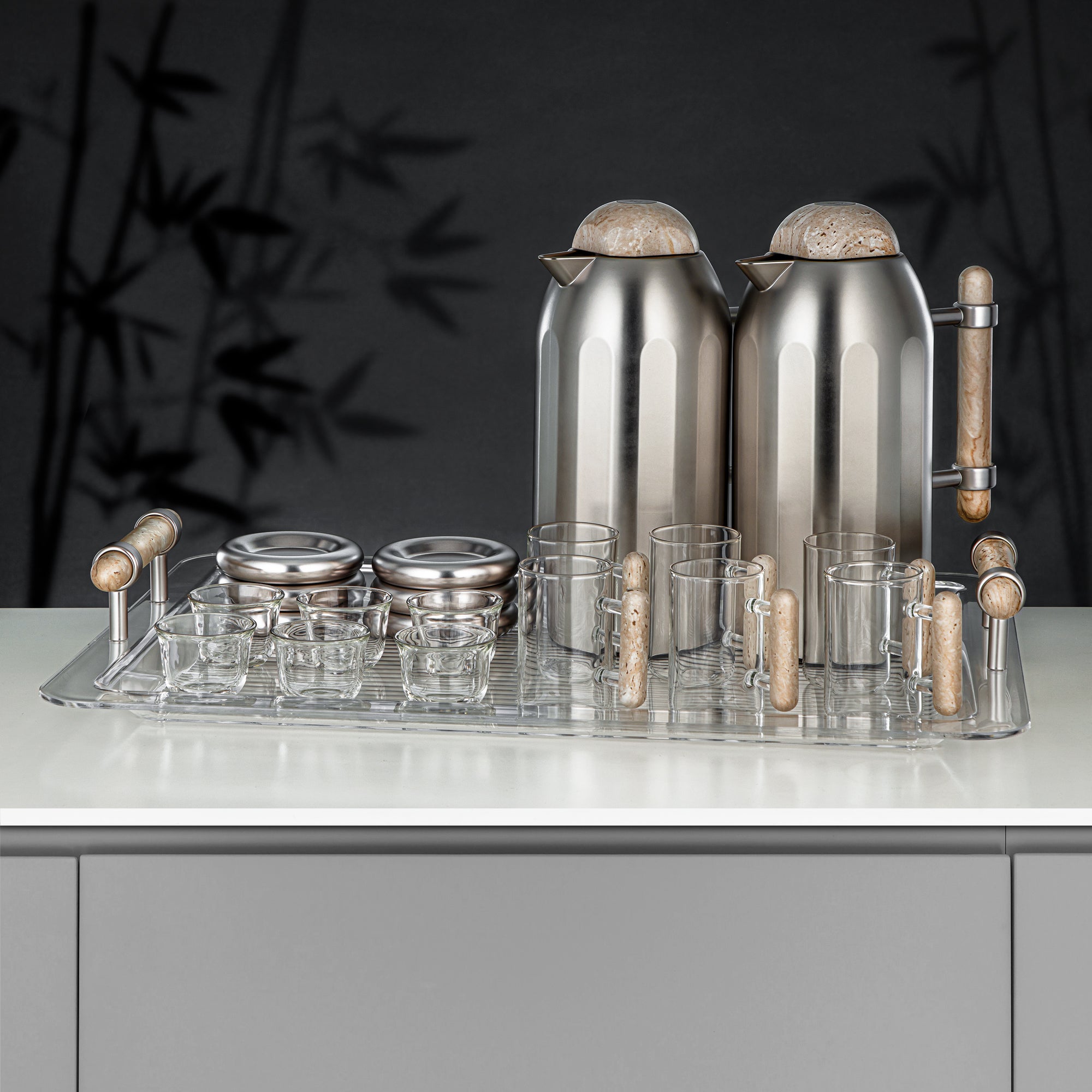 طقم ترامس المرجان 21 قطعة بلمسة نيكل غير لامع مع مقبض وغطاء من الترافرتين 1L + 1L (FG211-21 MNI/TM) – تقديم متكامل | رمضان و التجمعات