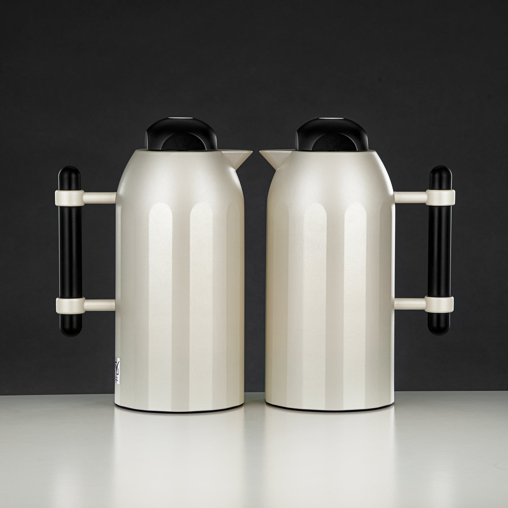 Almarjan Vacuum Flask Set Matt Pearl White with Black Handle & Cover 1L + 1L (FG211-AB-100 MPW/MBL) – Elegant Serving | Ramadan & Gatherings