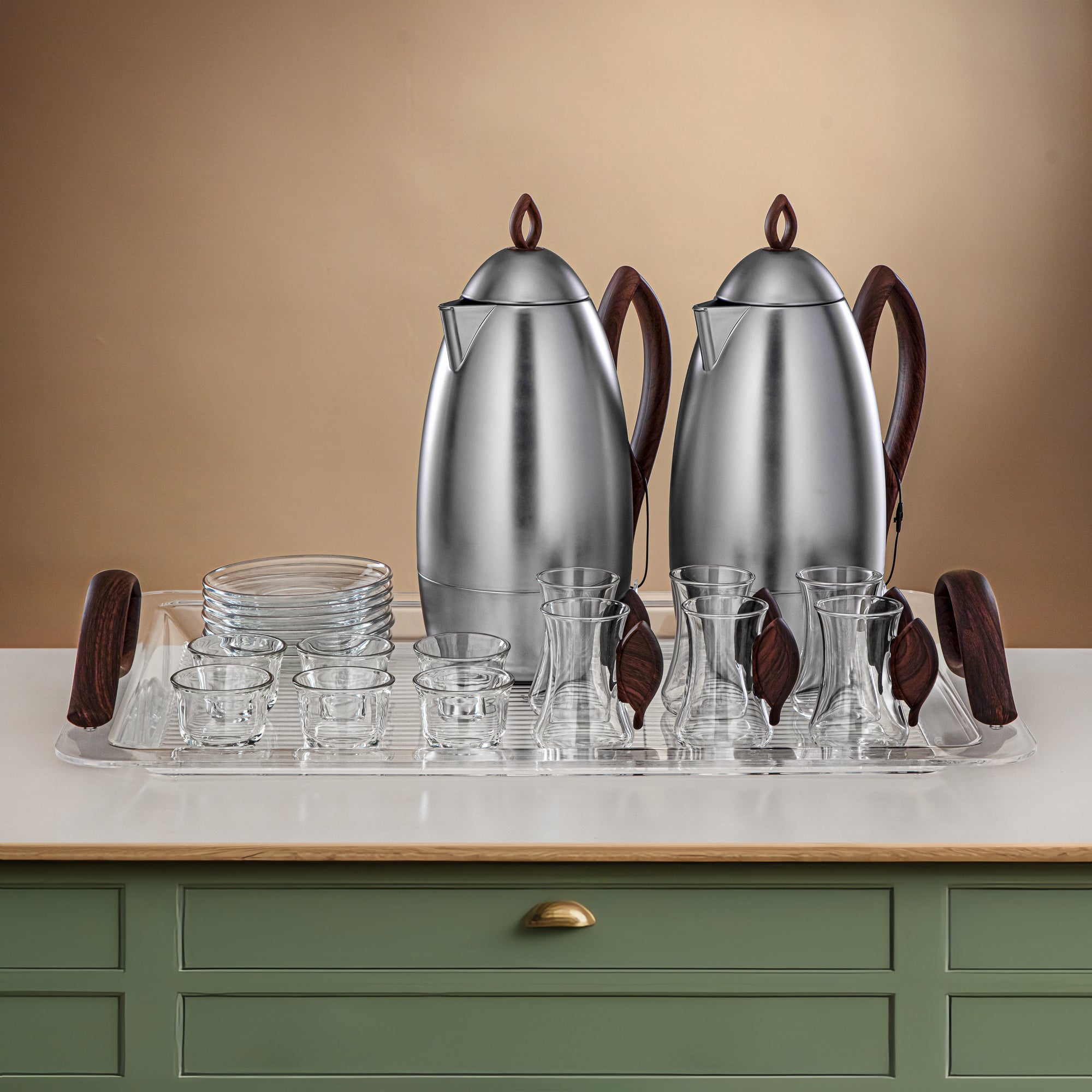 طقم ترامس المرجان، طقم مكون من 21 قطعة، مطفي النيكل وخشب داكن (FG212-21 MNI/DW)