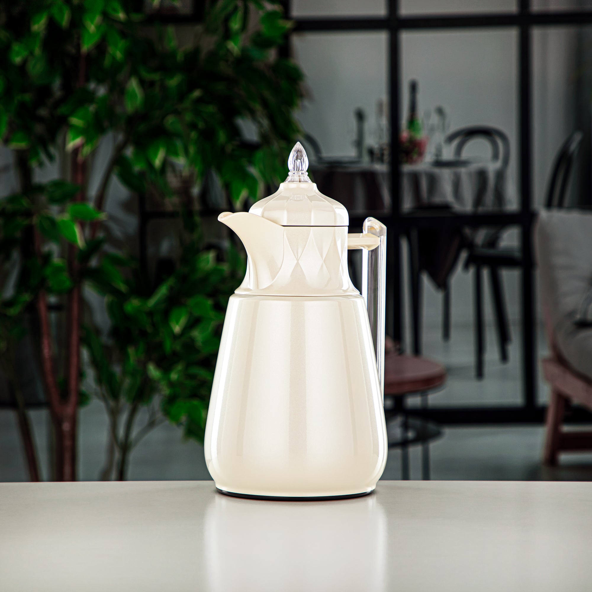 Almarjan 2 Pieces Vacuum Flask Set Pearl White & Transparent - FG805-070/100 PW/TR