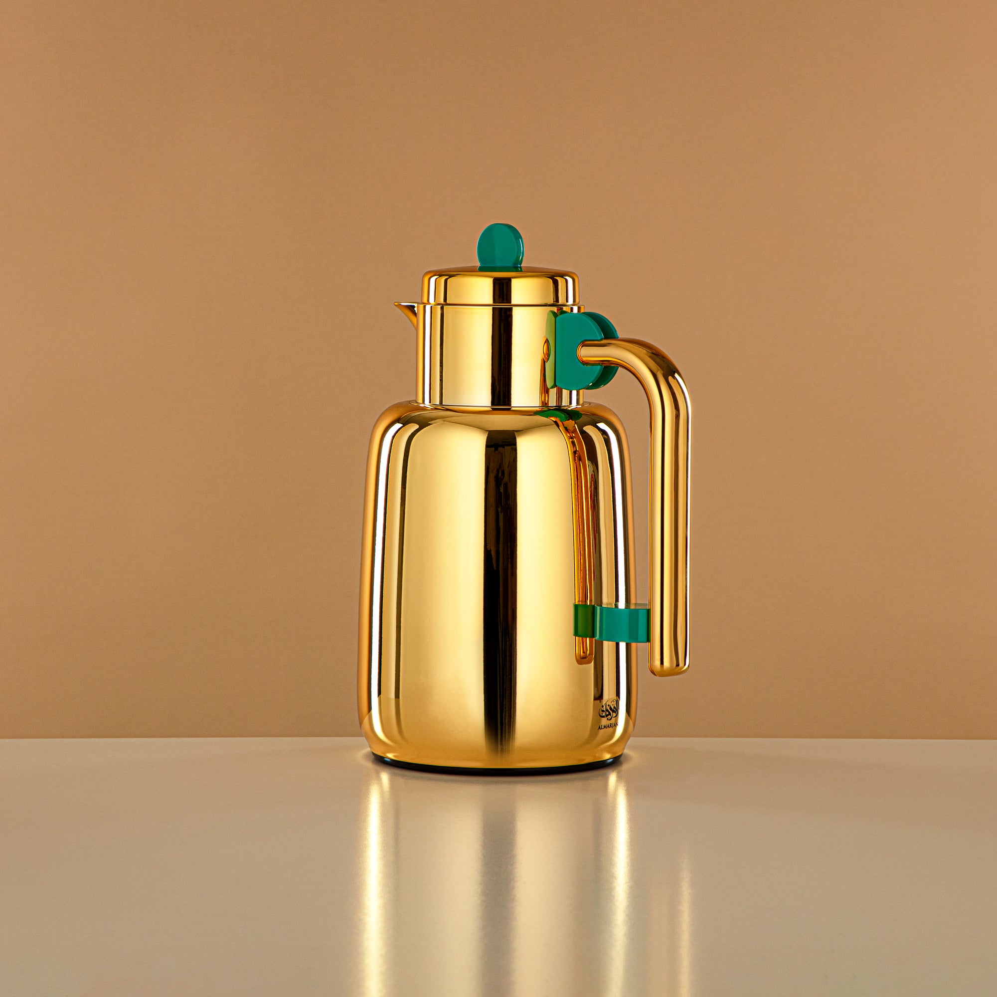 Almarjan Vacuum Flask Set - 0.7L + 1L, Gold & Tiffany Green (FG808-070/100 TF/G) - For Serving Tea & Coffee