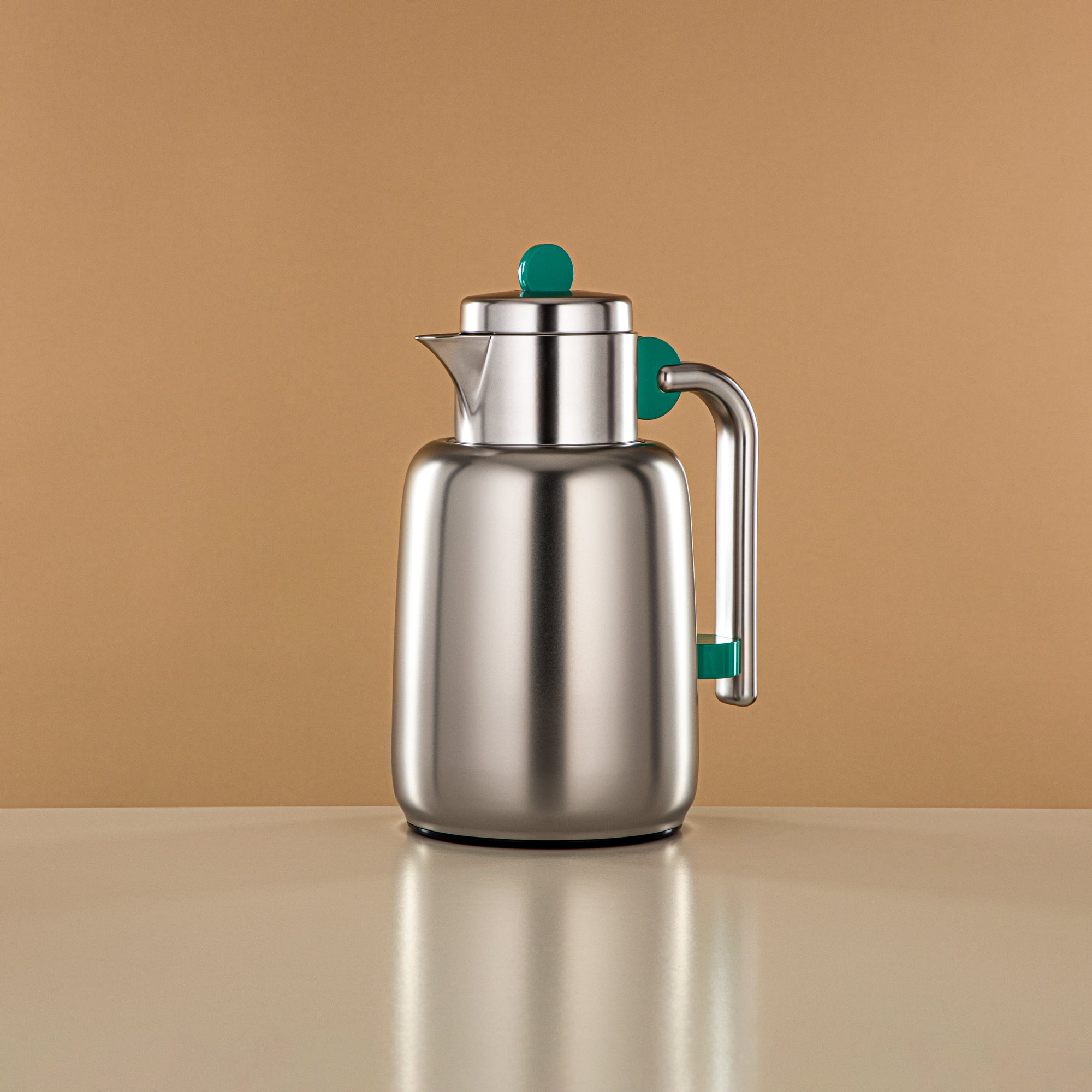Almarjan Vacuum Flask Set - 0.7L + 1L, Matt Silver & Tiffany Green (FG808-070/100 TF/MC) - For Serving Tea & Coffee