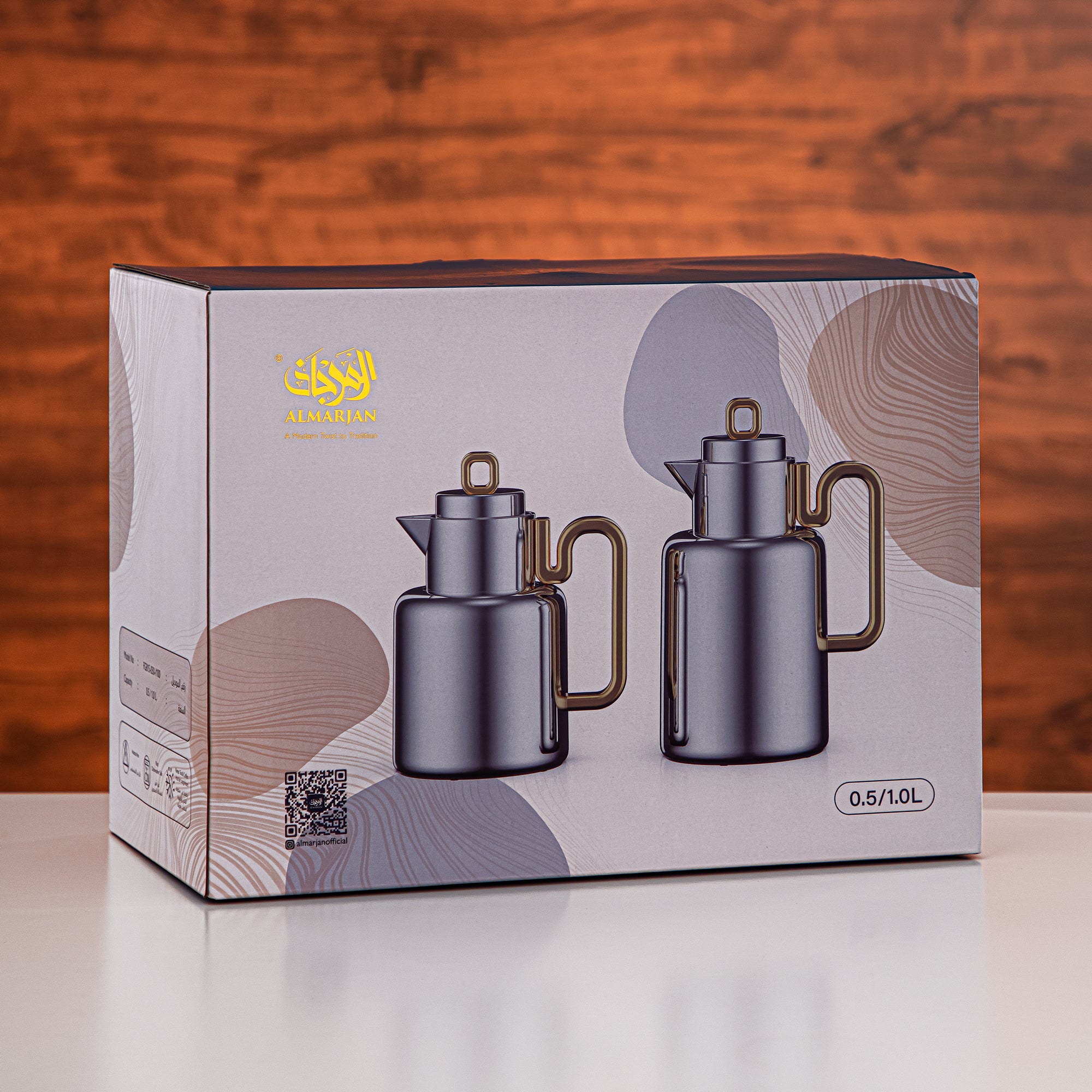 Almarjan Vacuum flask Set 0.5 liter + 1 liter matt pearl white & silver (FG815-050/100 MPW/MC)
