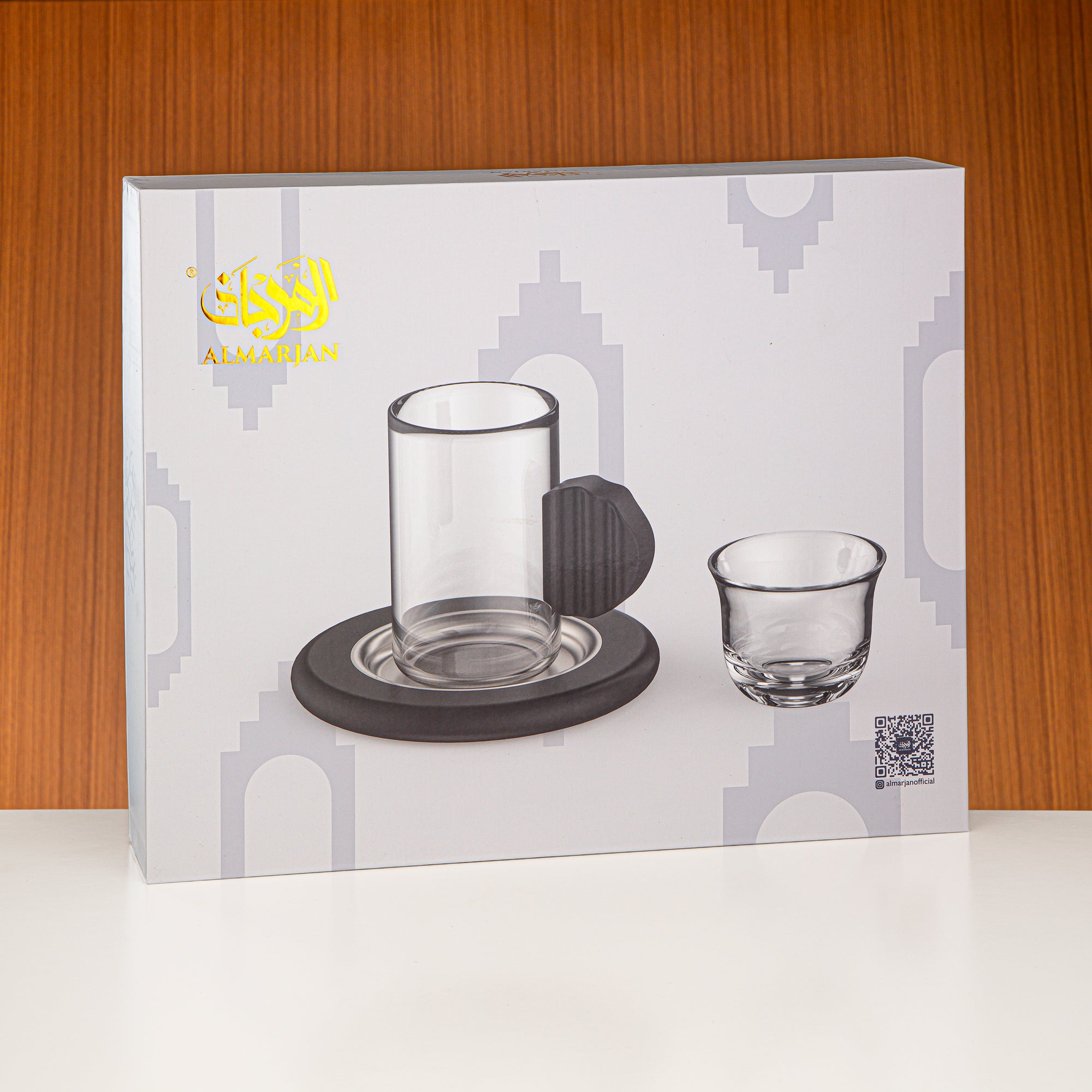 Almarjan Tea & Coffee Set 18 Pieces Gun Black & Gold