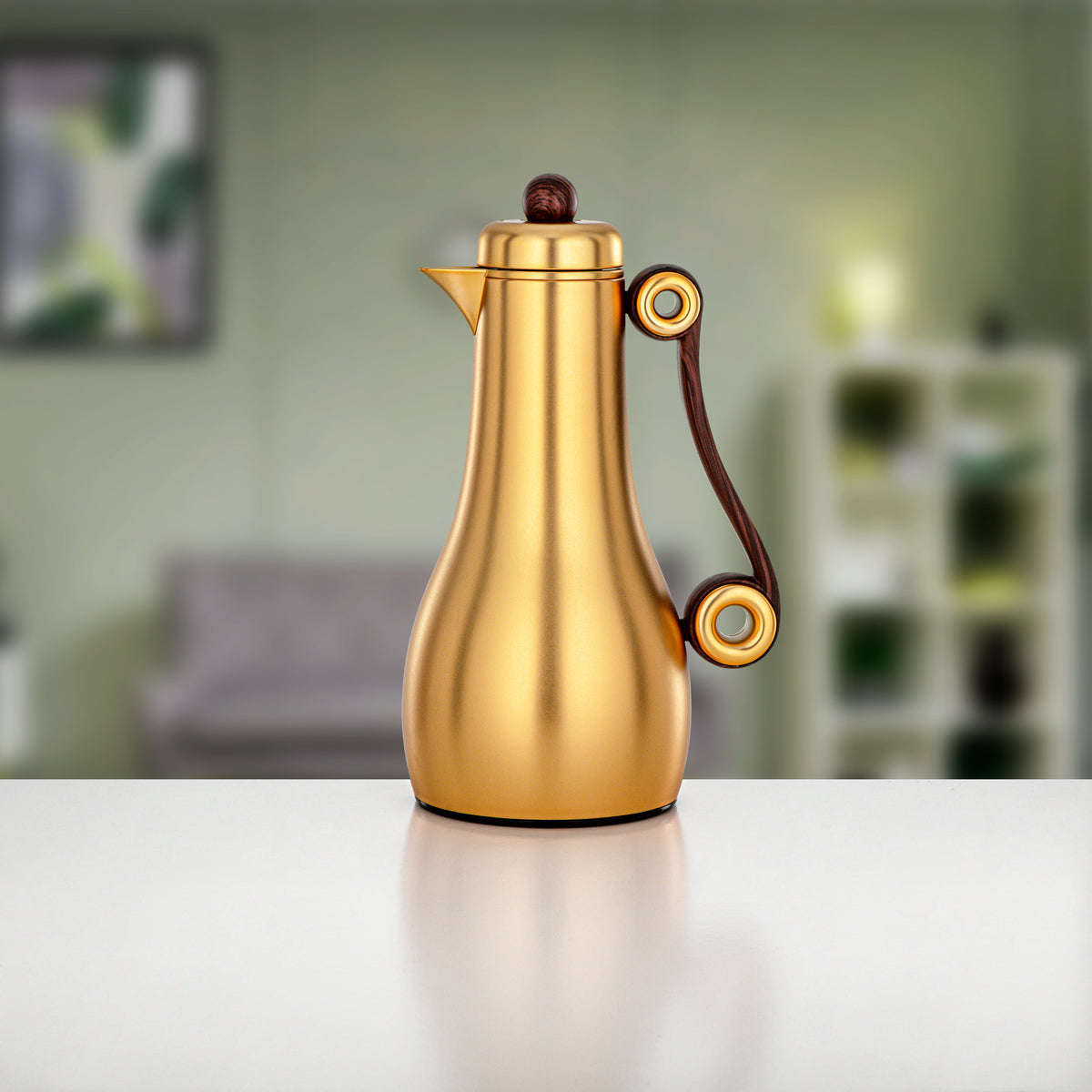 Almarjan 2 Pieces Vacuum Flask Set, Matt Gold & Dark Wood