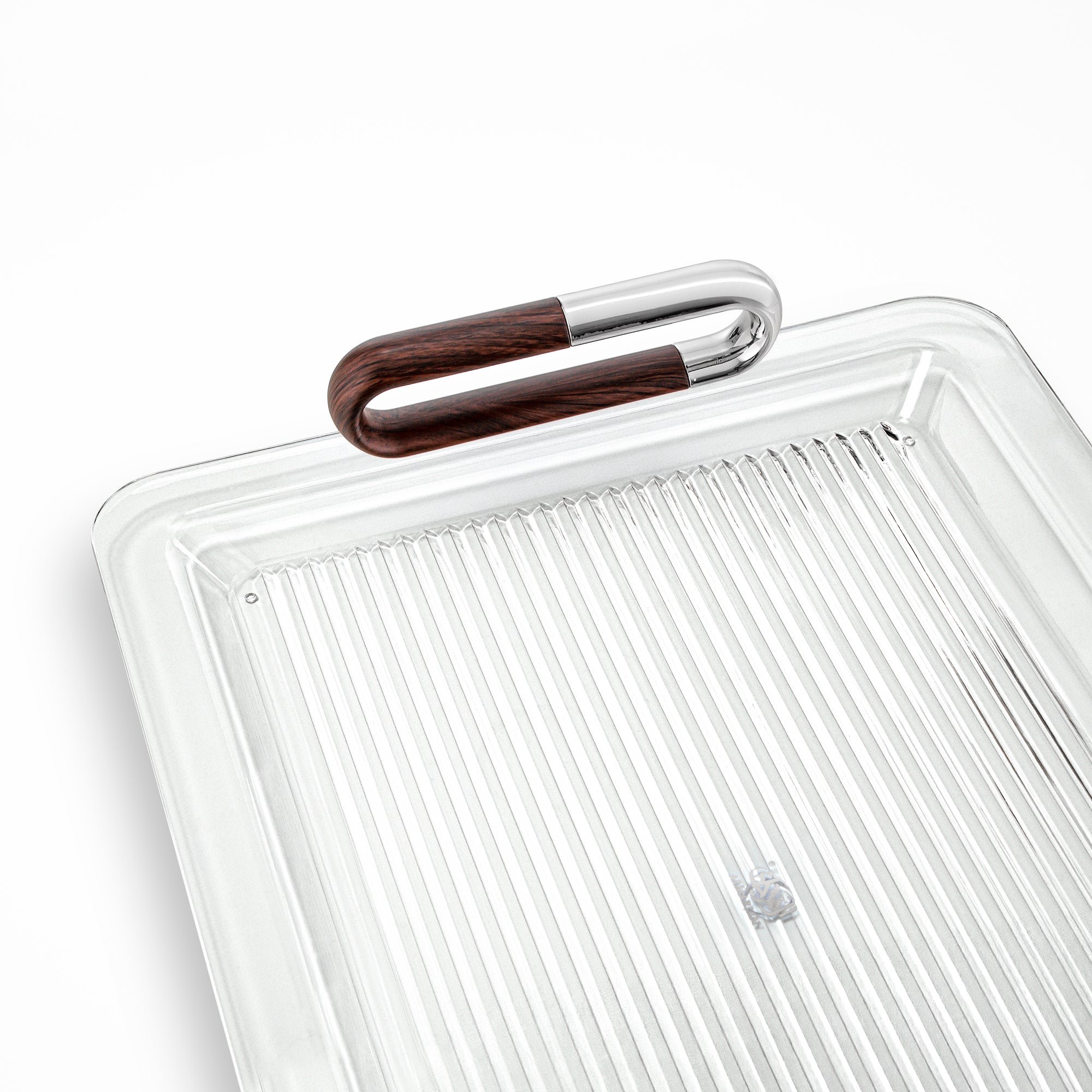 صينية تقديم أكريليك المرجان 50 سم، فضي وخشب داكن