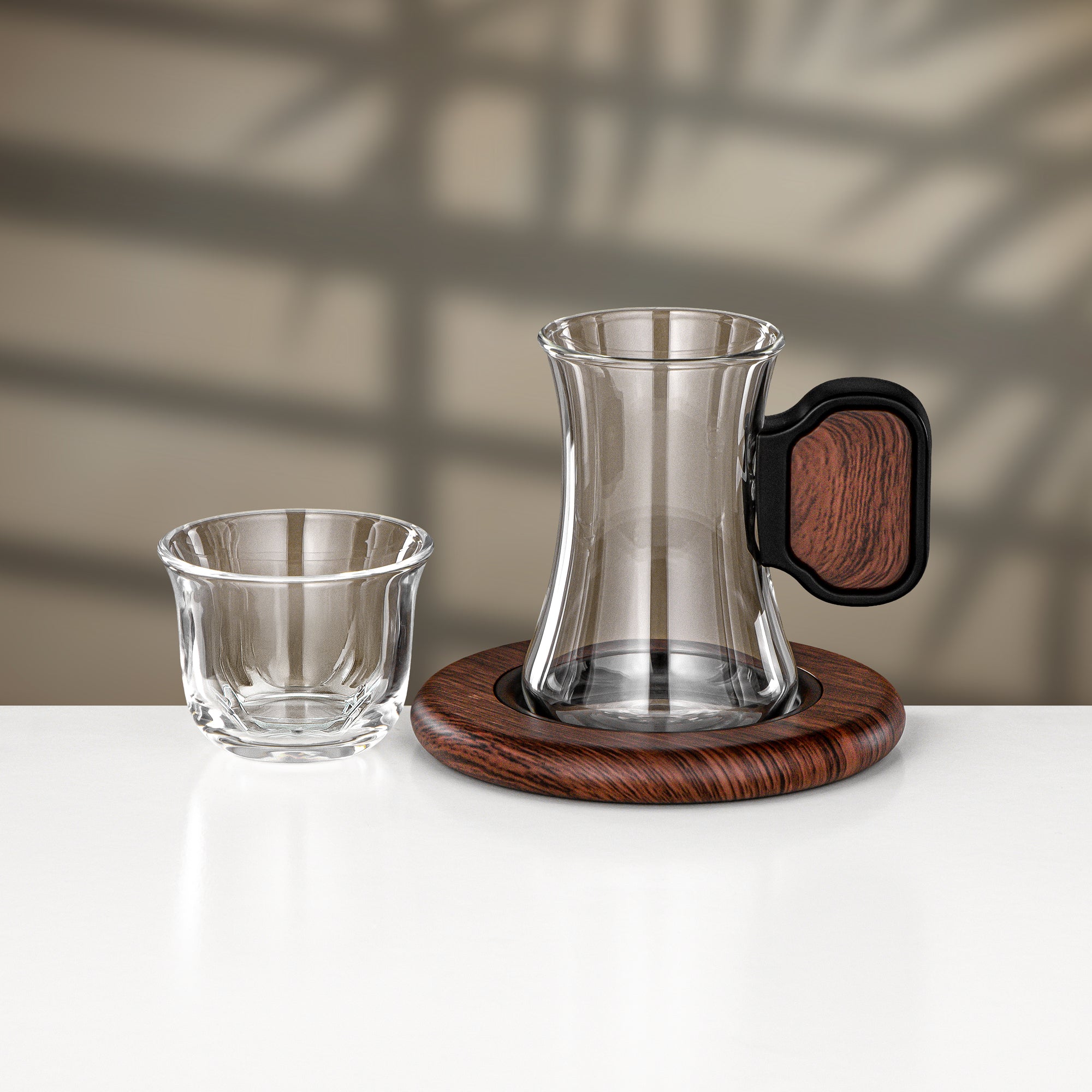 Almarjan 21 Pieces Tea & Coffee Set, Black & Dark Wood