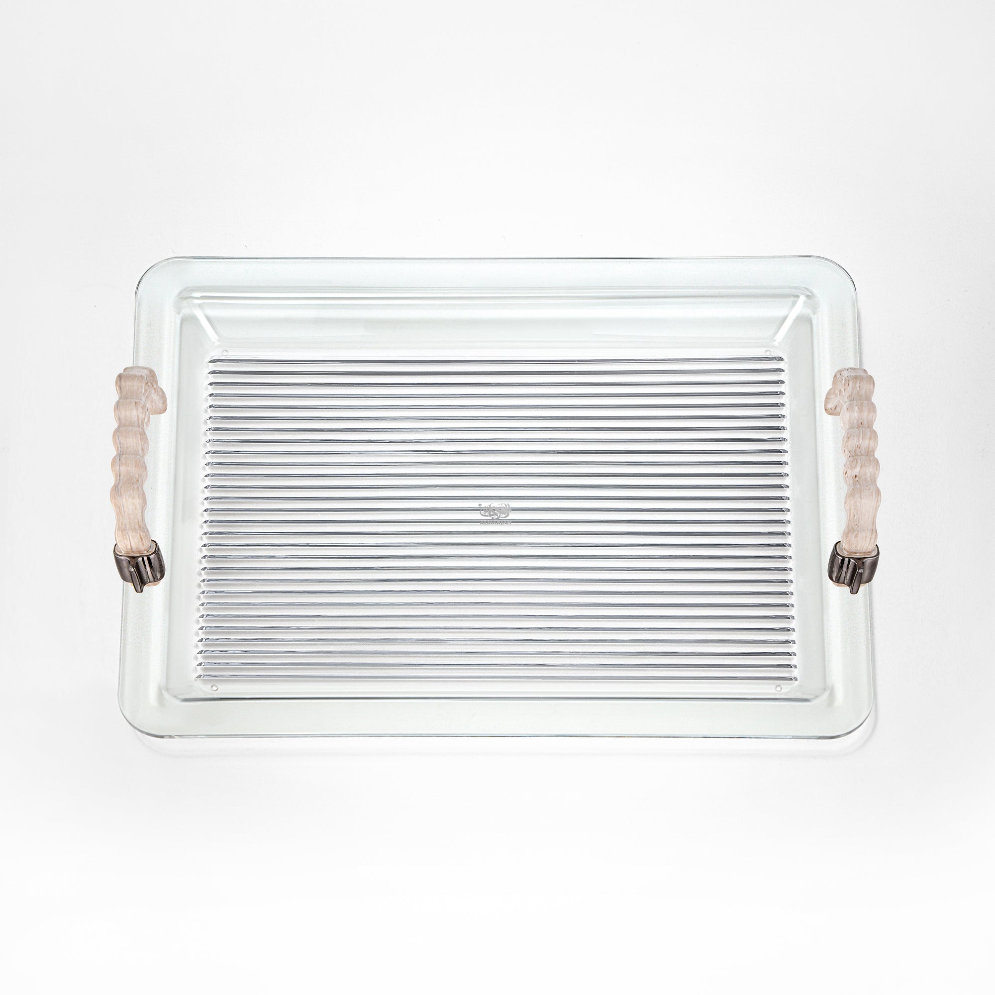 صينية تقديم أكريليك المرجان 50 سم، باللون الأسود المعدني وحجر الترافرتين