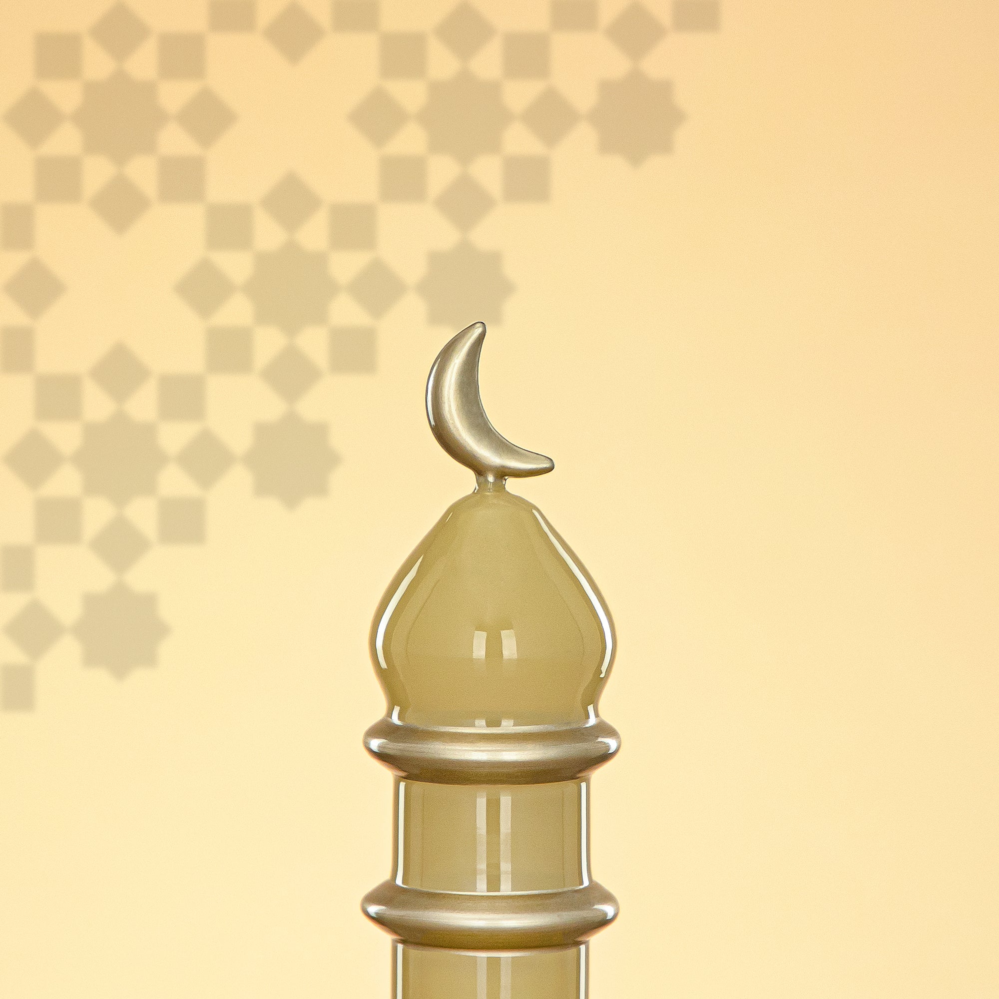 Almarjan Minaret Table Decoration 16.5cm x 6cm Ivory with Golden Lines & Crescent Moon – Noor Al Layali