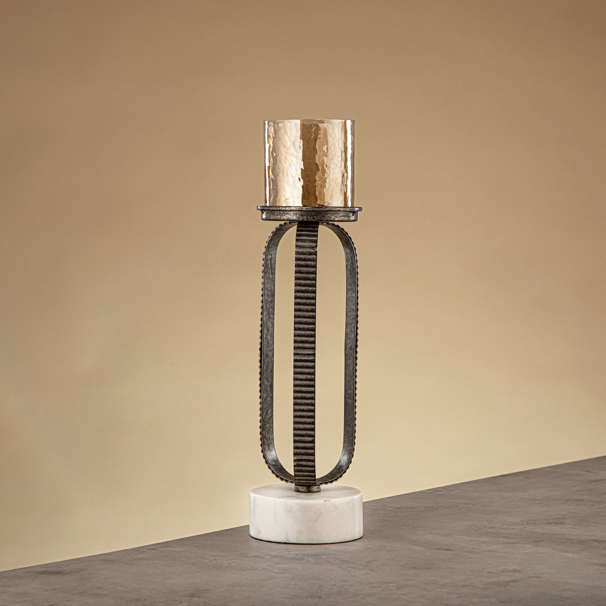 Almarjan Pillar Candle Holder 39cm Rustic Silver