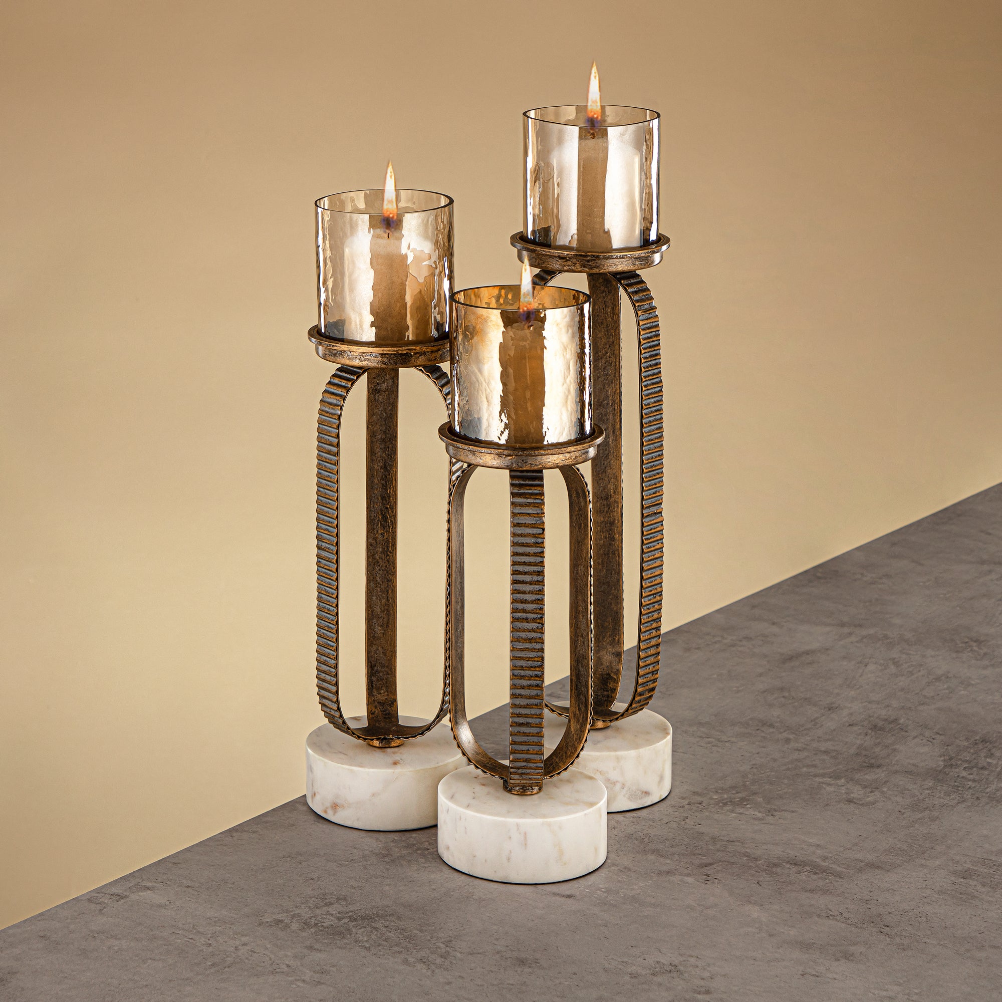 Almarjan Pillar Candle Holder 44cm Champagne Gold