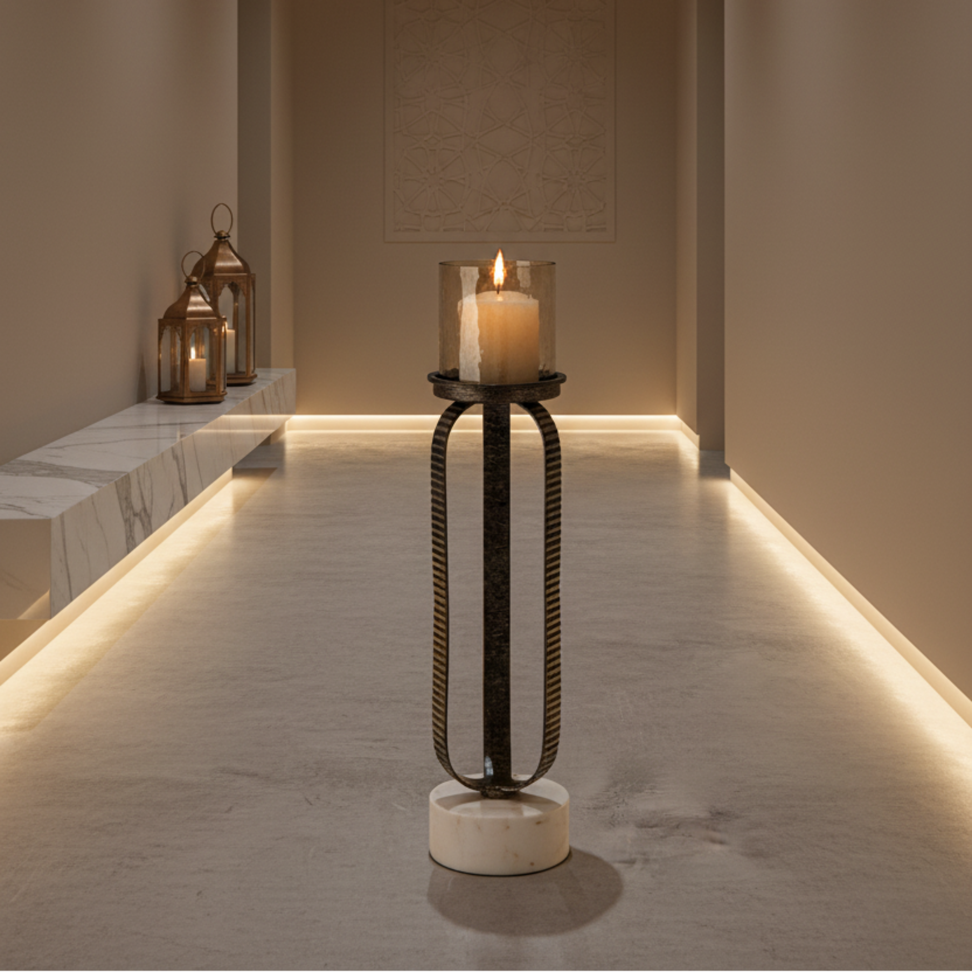 حامل شموع المرجان العمودي 44 سم فضي ريفي