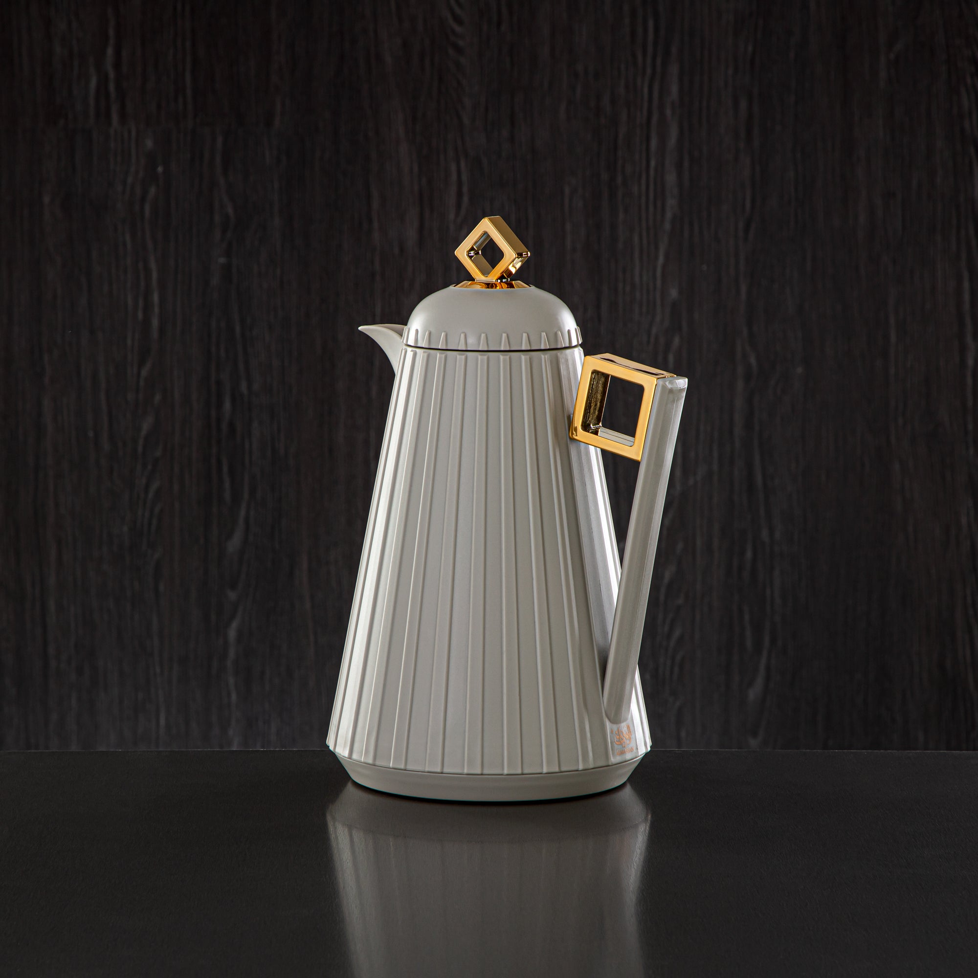 Almarjan Vacuum Flask Set Plastic, Soft Grey & Gold 0.7L + 1L (GT117-070/100 SG/G) - For Serving Coffee & Tea