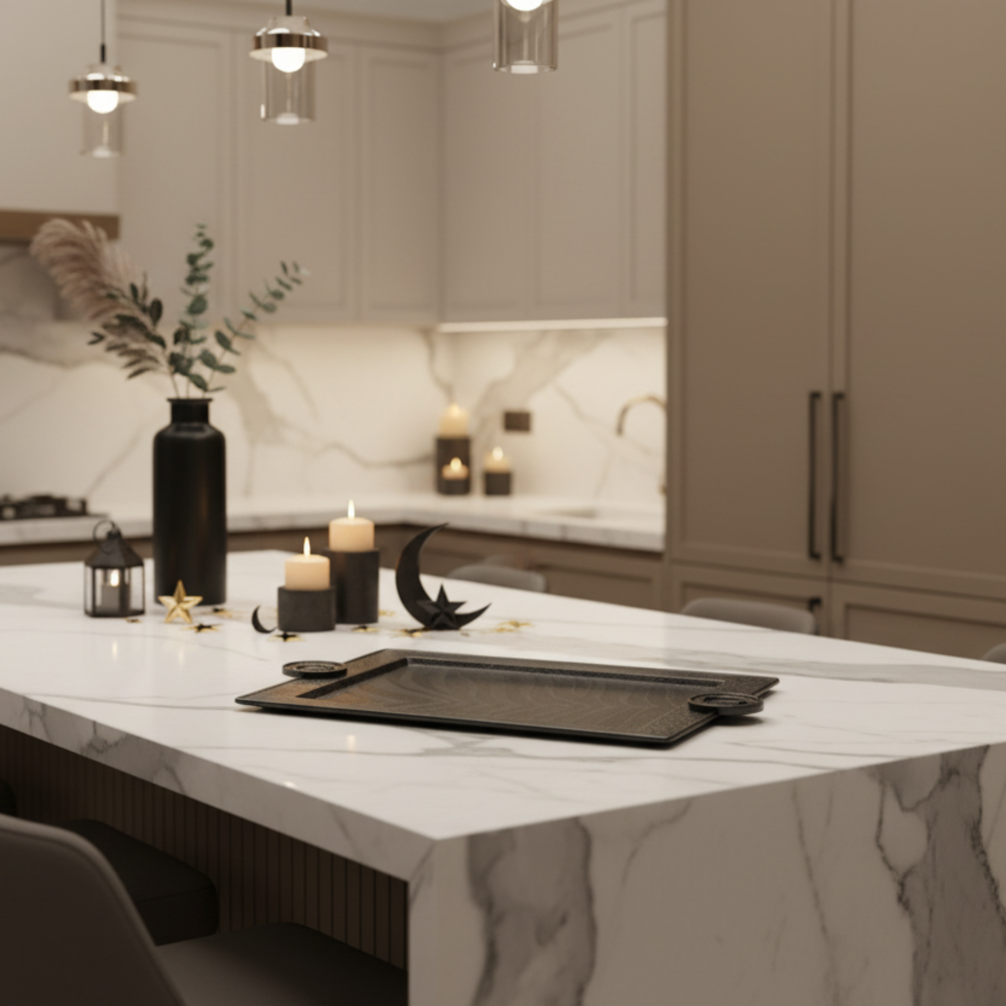 صينية تقديم المرجان 59 سم أسود متشقق