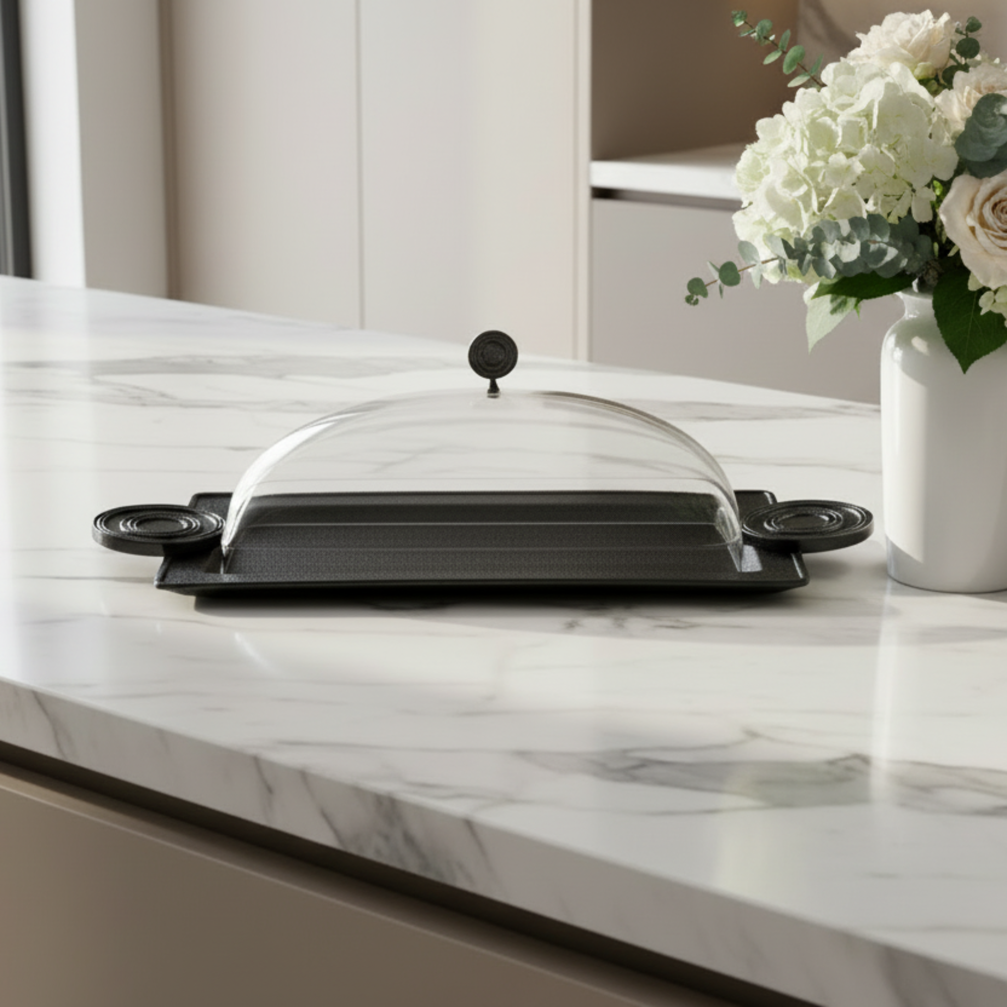 صينية تقديم المرجان مع غطاء 50 سم أسود متشقق