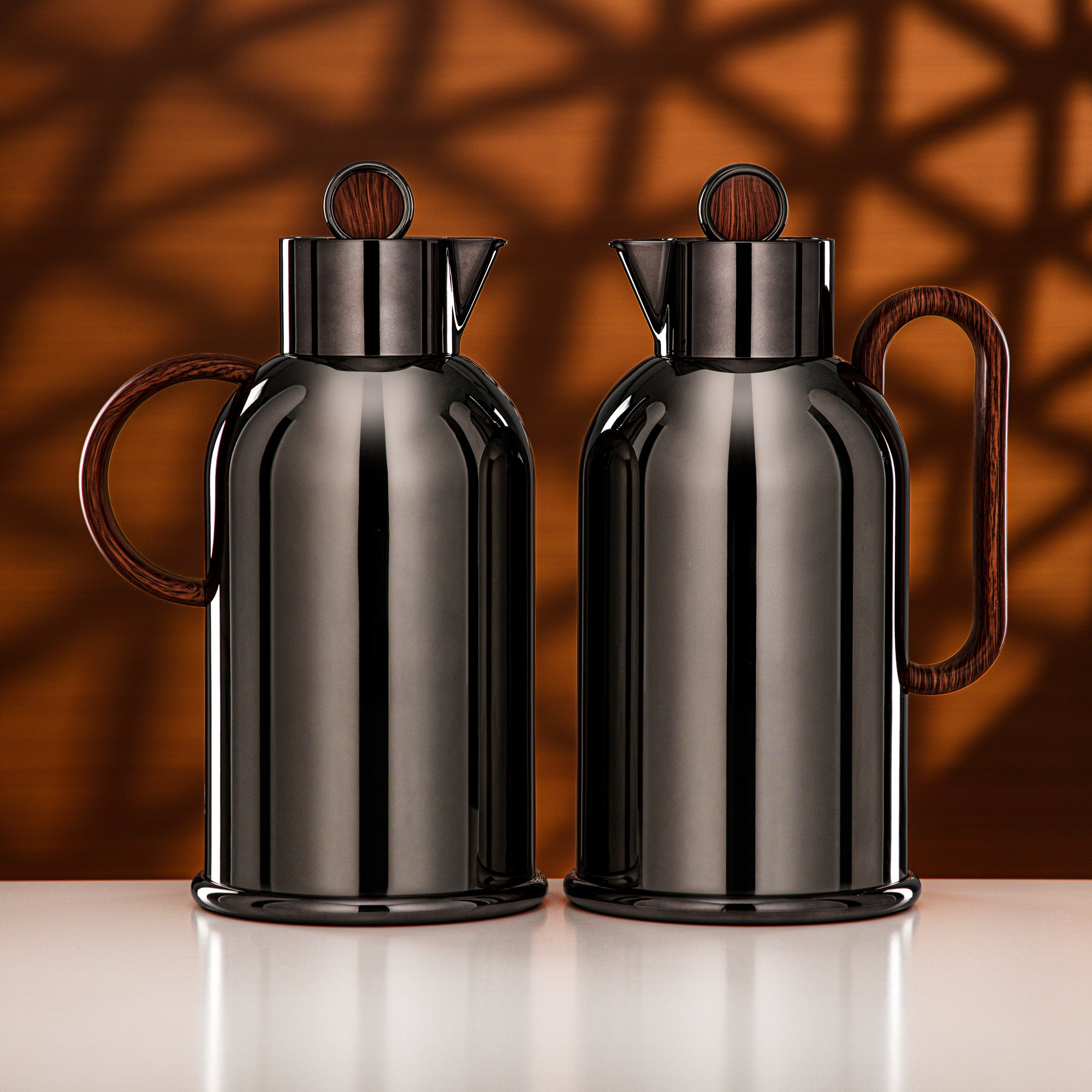 Almarjan Vacuum Flask Set 1L + 1L Black Nickel & Dark Wood
