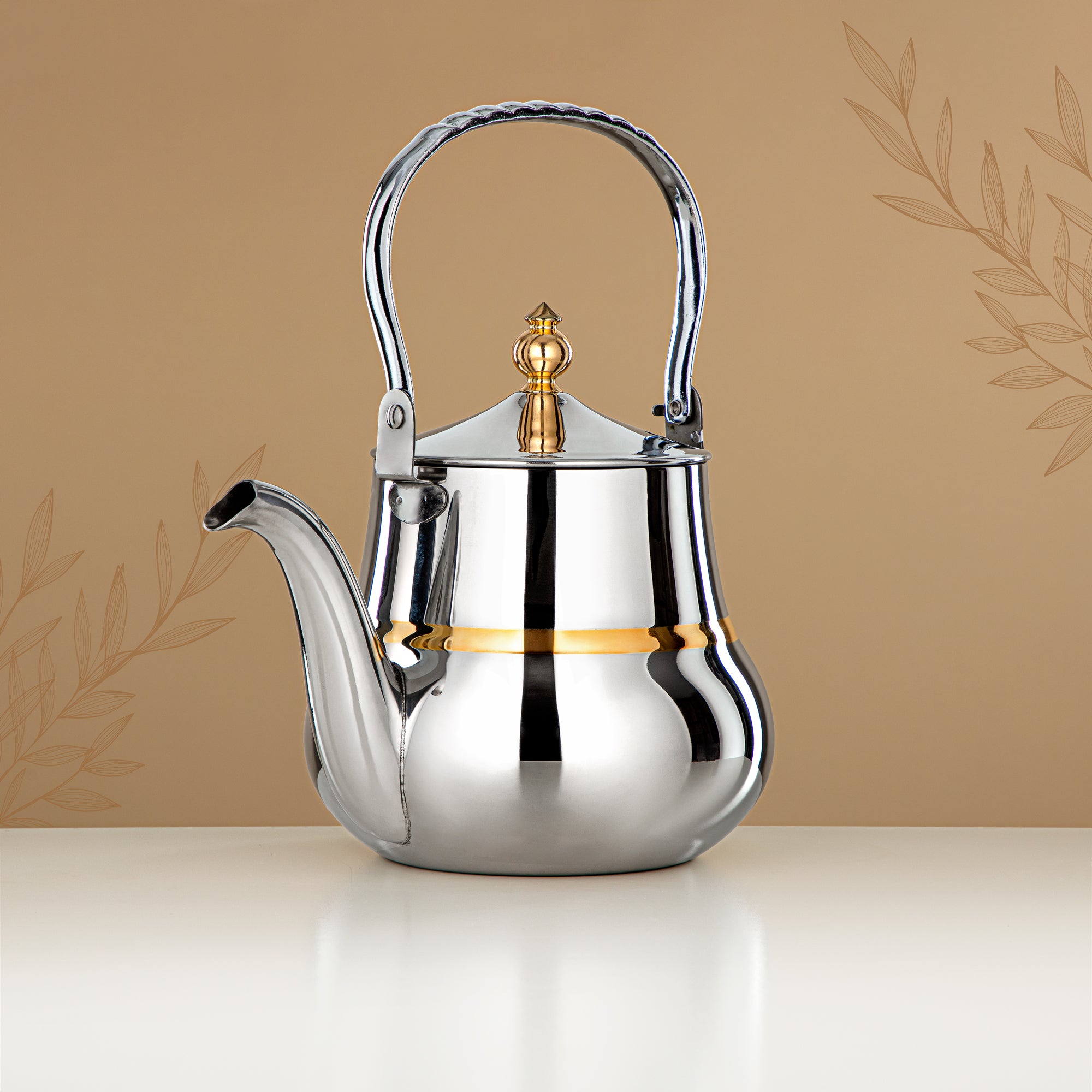 Almarjan Tea Kettle 1.9L Silver Gold – Elegance