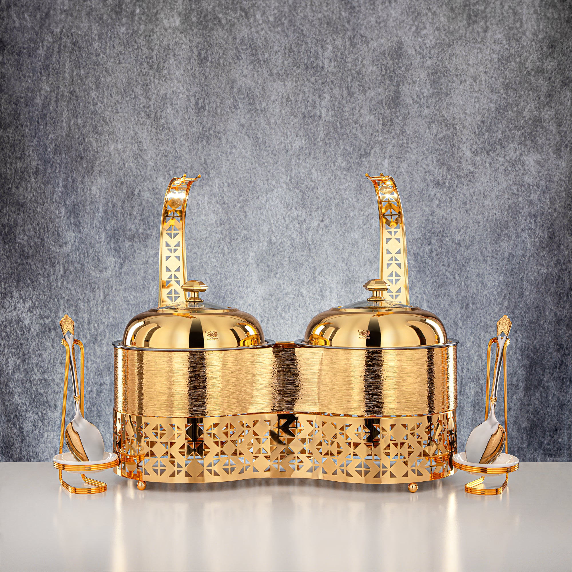 المرقجان 2000 مل + 2000 مل طبق تدفئة مزدوج ذهبي - STS0013344