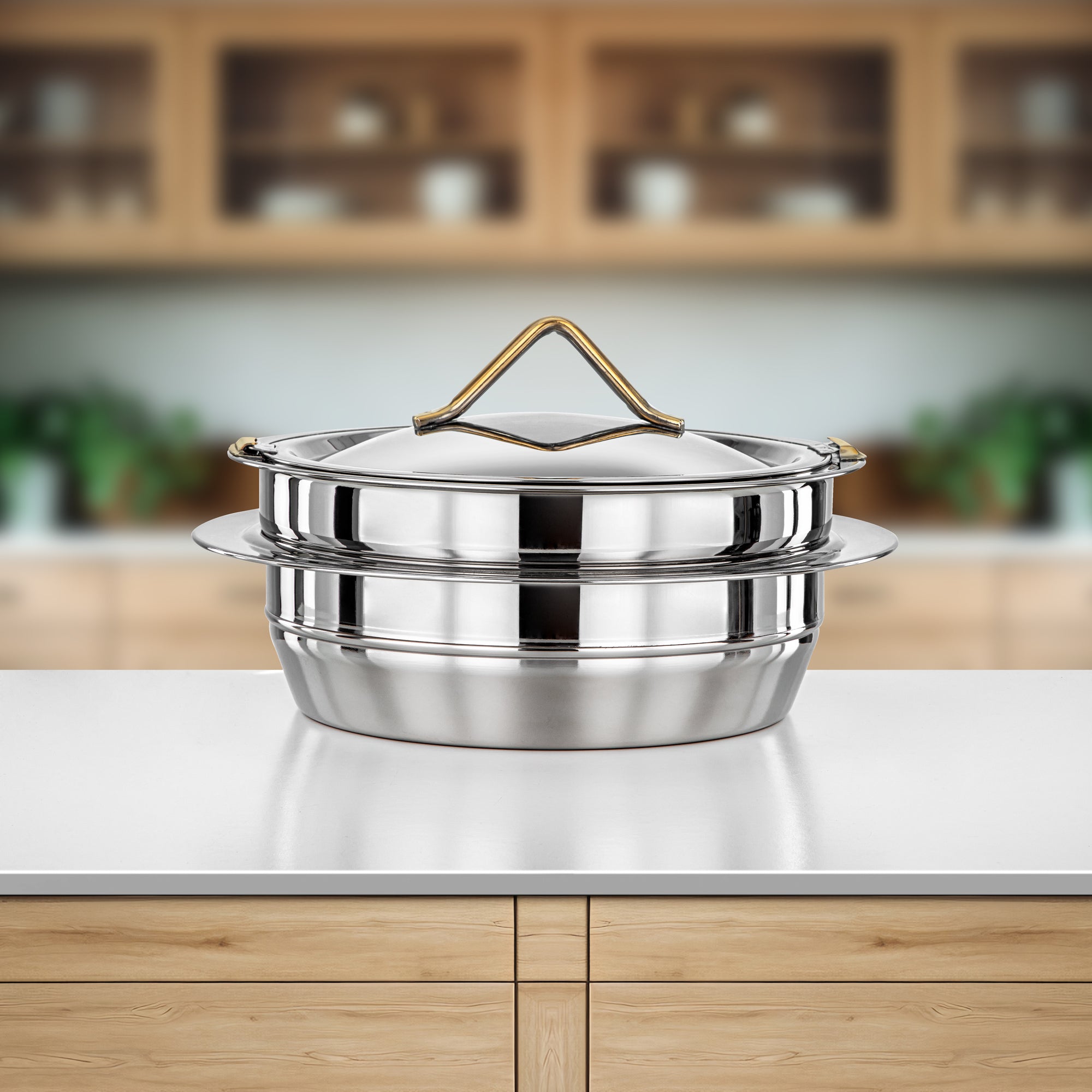 Almarjan Hot Pot Stainless Steel, 30CM (4000ML), Silver & Gold (H25PG6) - Tara Collection