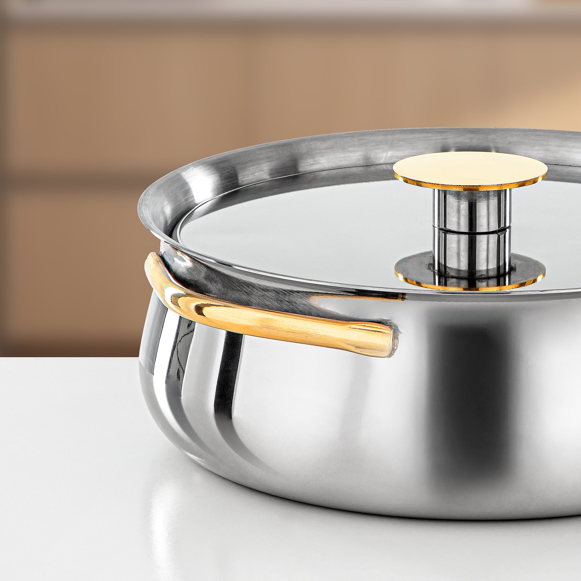 Almarjan Hot Pot Stainless Steel, 25CM (2500ML), Silver & Gold (H25PG15) - Jawaher Collection