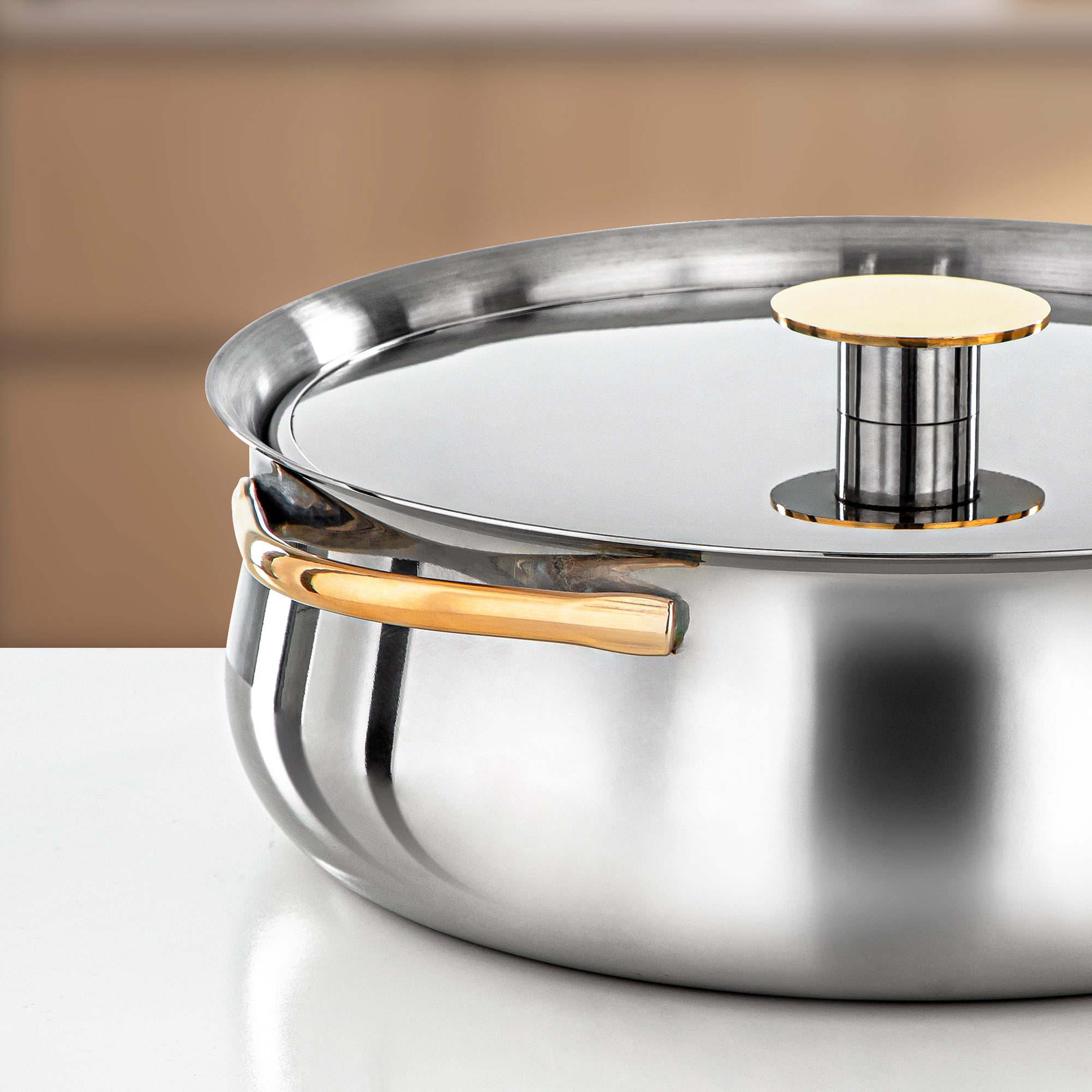 Almarjan Hot Pot Set Stainless Steel 25cm + 30cm + 35cm Silver & Gold (H25PG15)