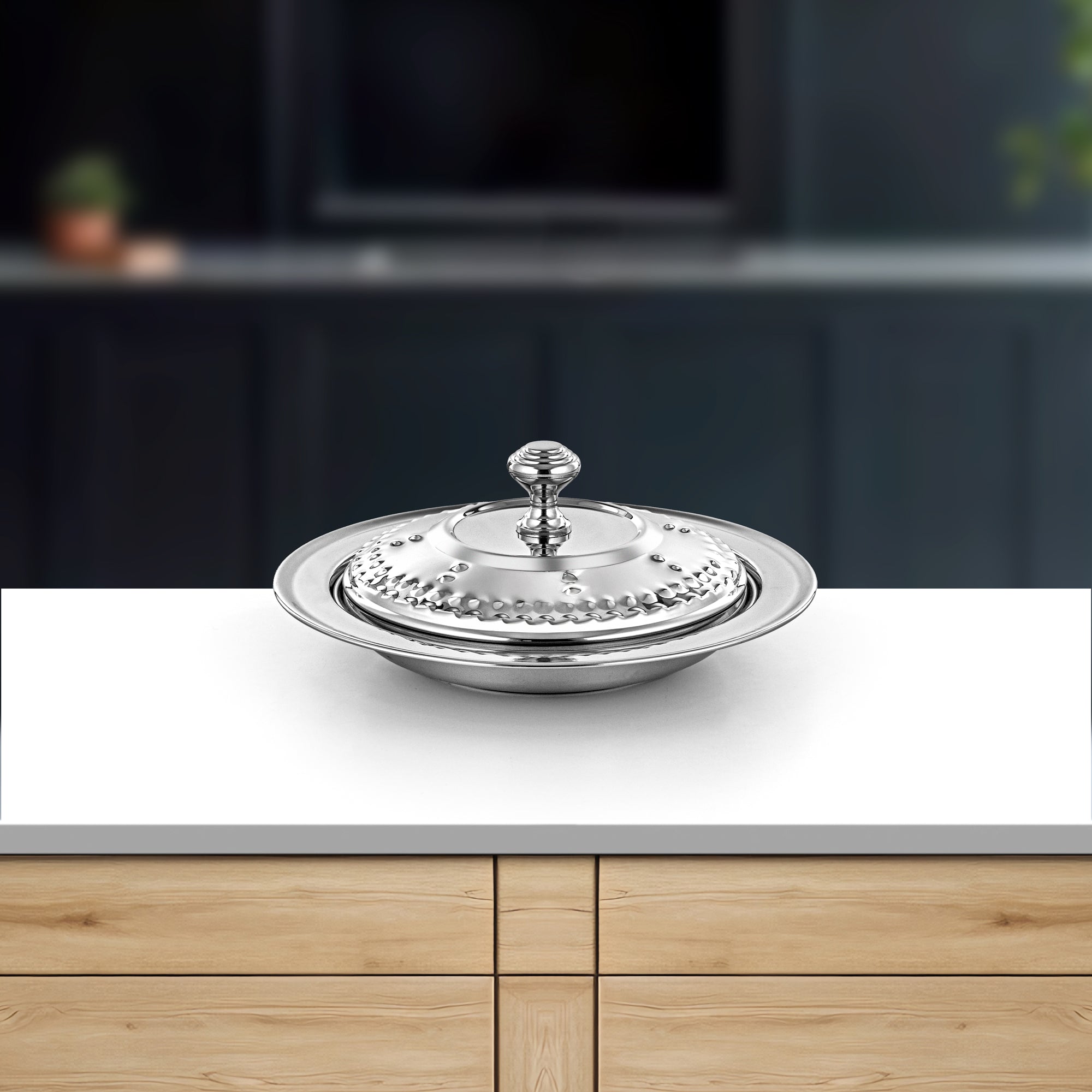 صينية المرجان مع غطاء 25 سم فضي