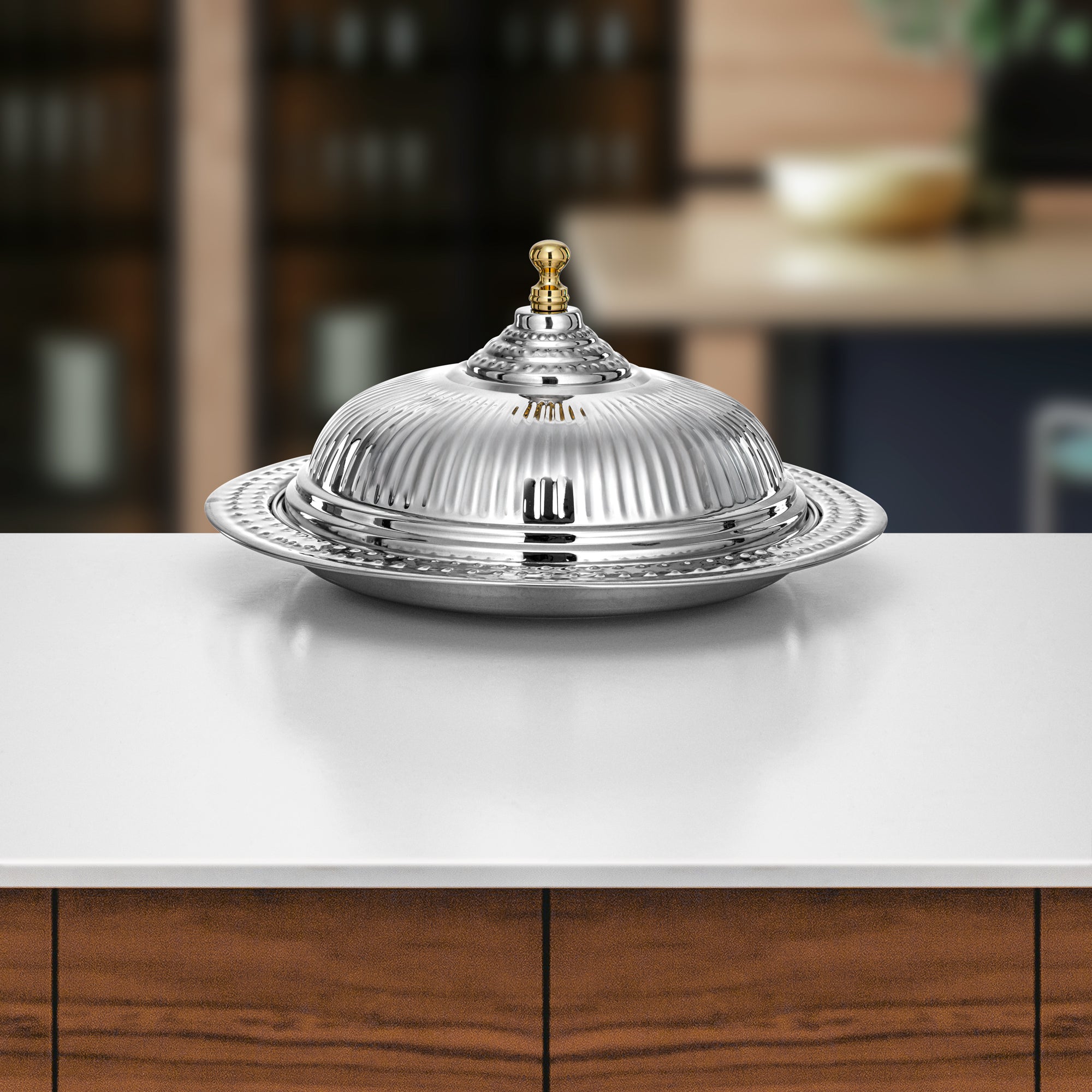 Almarjan Diwan Tray with Cover 40cm Silver