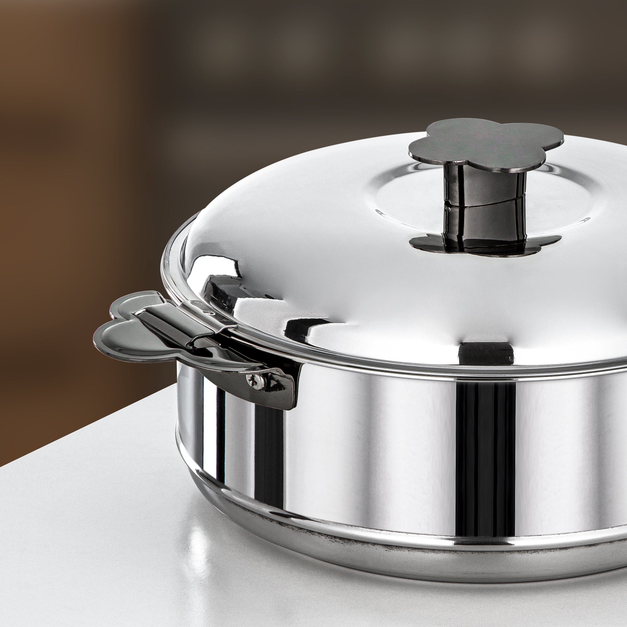 Almarjan Vida Hot Pot Set 3 Pieces 1.5L, 2.5L & 3.5L Silver & Gun Black