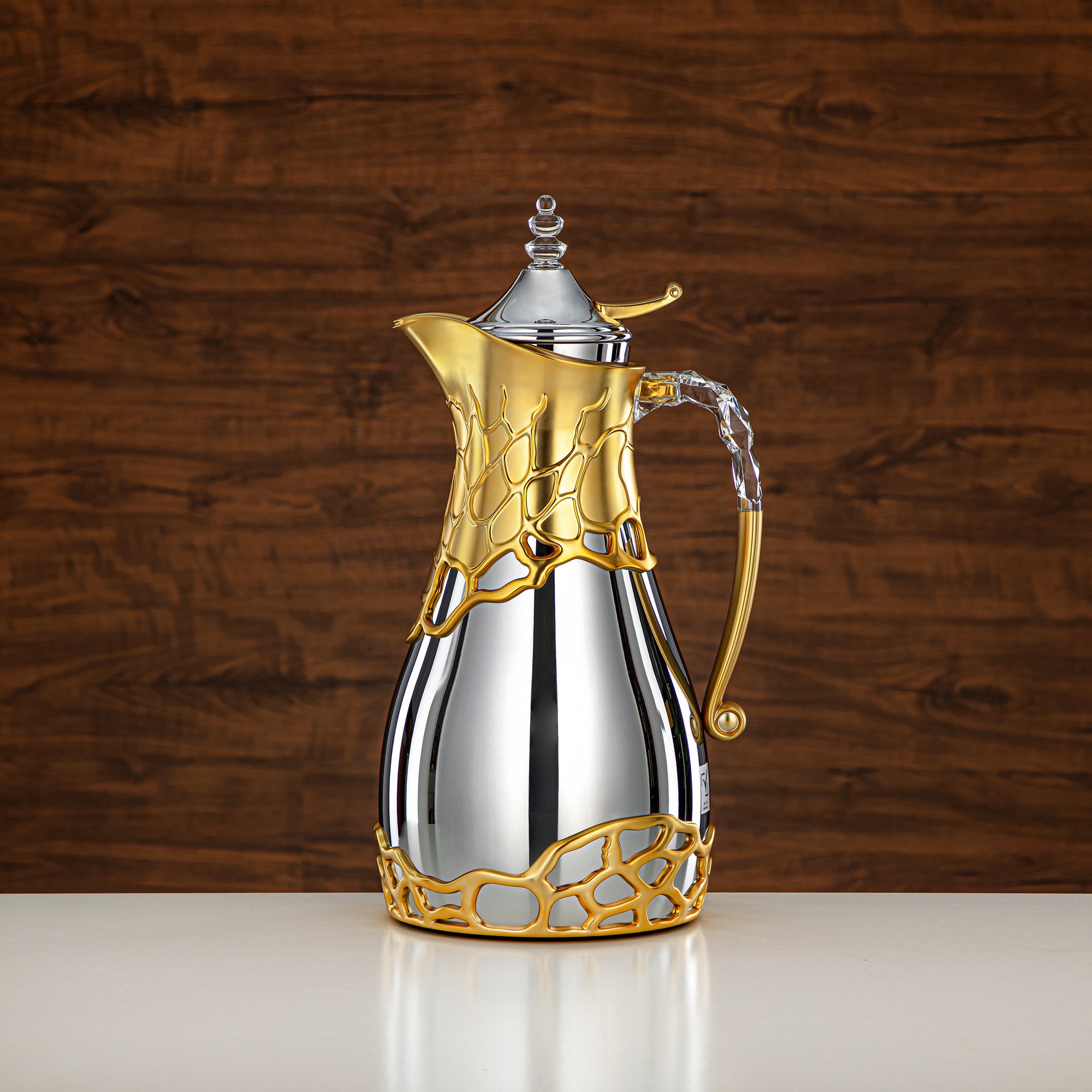 Almarjan Vacuum Flask Set Metal Body 0.7L & 1L ABS & Acrylic Handle (VBC-0700/1000 CE22) – Silver & Matt Gold Tea & Coffee Serving