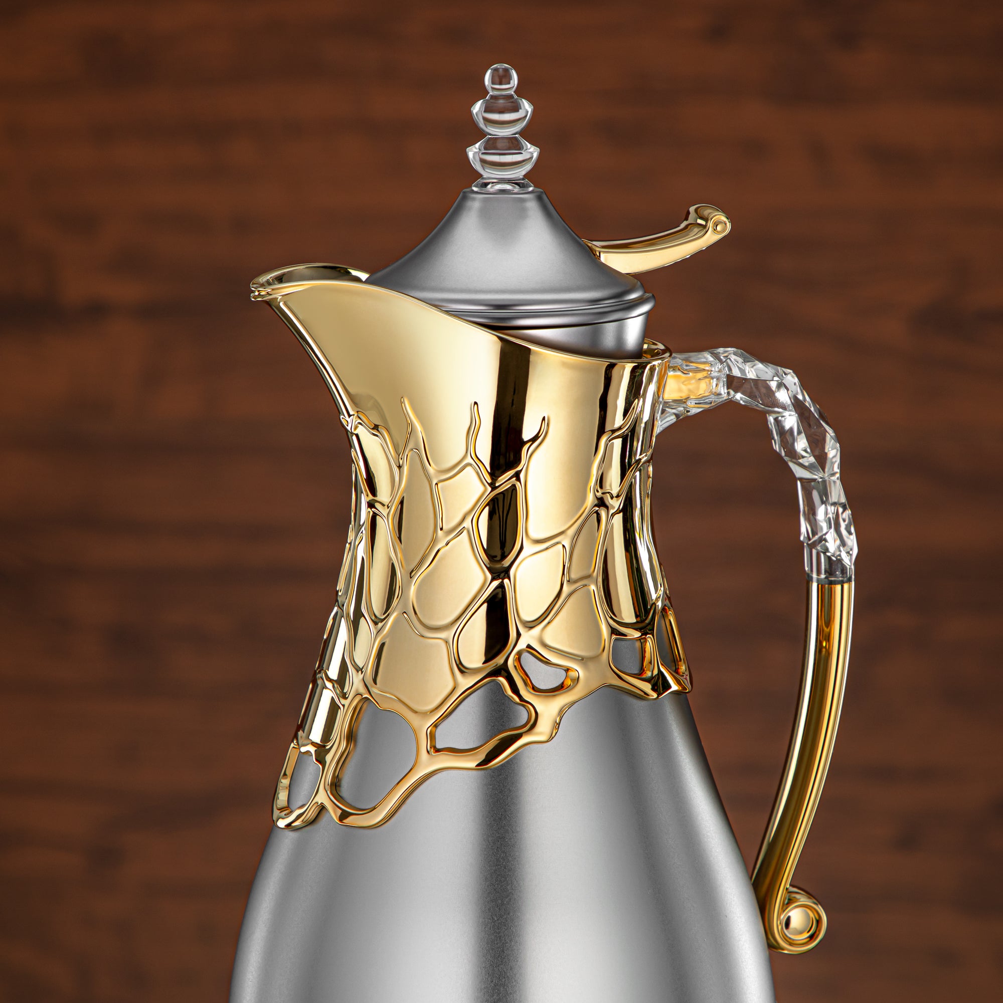 طقم ترامس المرجان بجسم معدني 0.7 لتر و1 لتر بمقبض ABS وأكريليك (VBC-0700/1000 E23C95) – فضي مطفي وذهبي لتقديم الشاي والقهوة