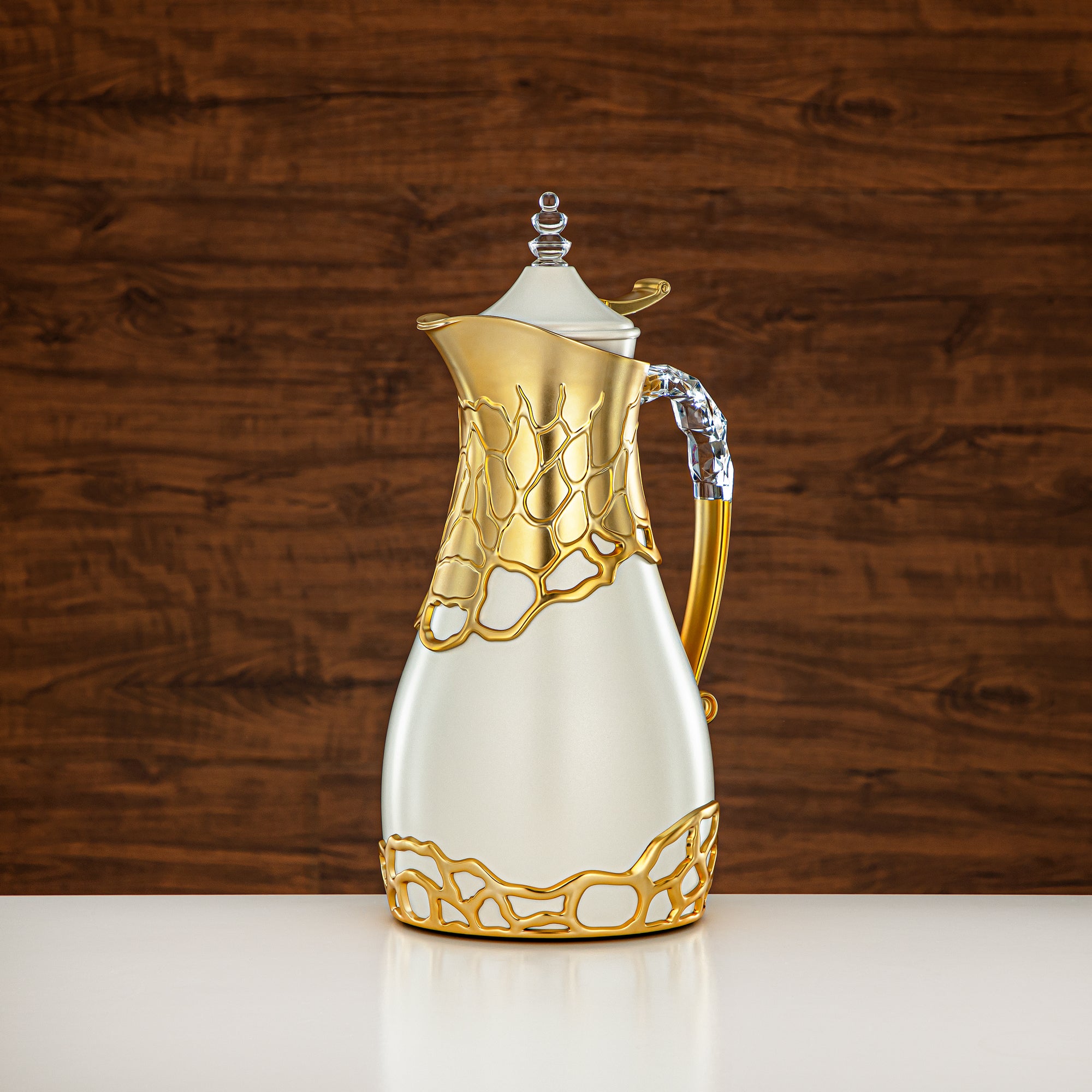 طقم ترامس المرجان بجسم معدني 0.7 لتر و1 لتر بمقبض ABS وأكريليك (VBC-0700/1000 Q330YZE22) – عاجي وذهبي مطفي لتقديم الشاي والقهوة