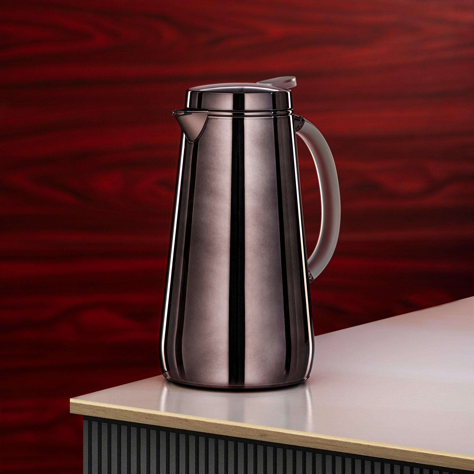 Almarjan Vacuum Flask Metal 1 Liter Gun Black with Frost Handle (VOP-1000 E10Y15) – Elegant Serving | Ramadan & Gatherings