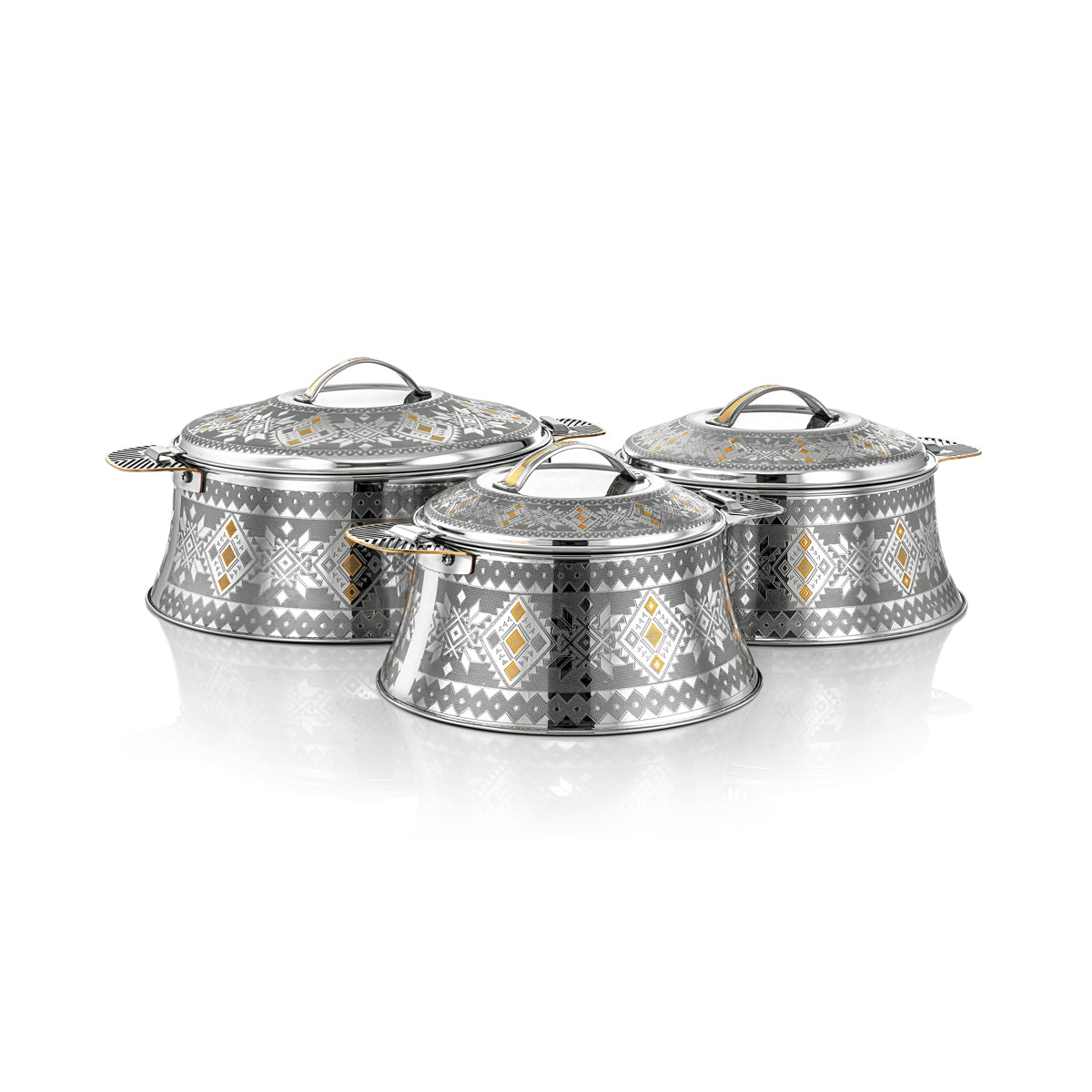 Almarjan 3 Pieces Ahram Collection Stainless Steel Hot Pot Silver & Gold - H23EPG8HG