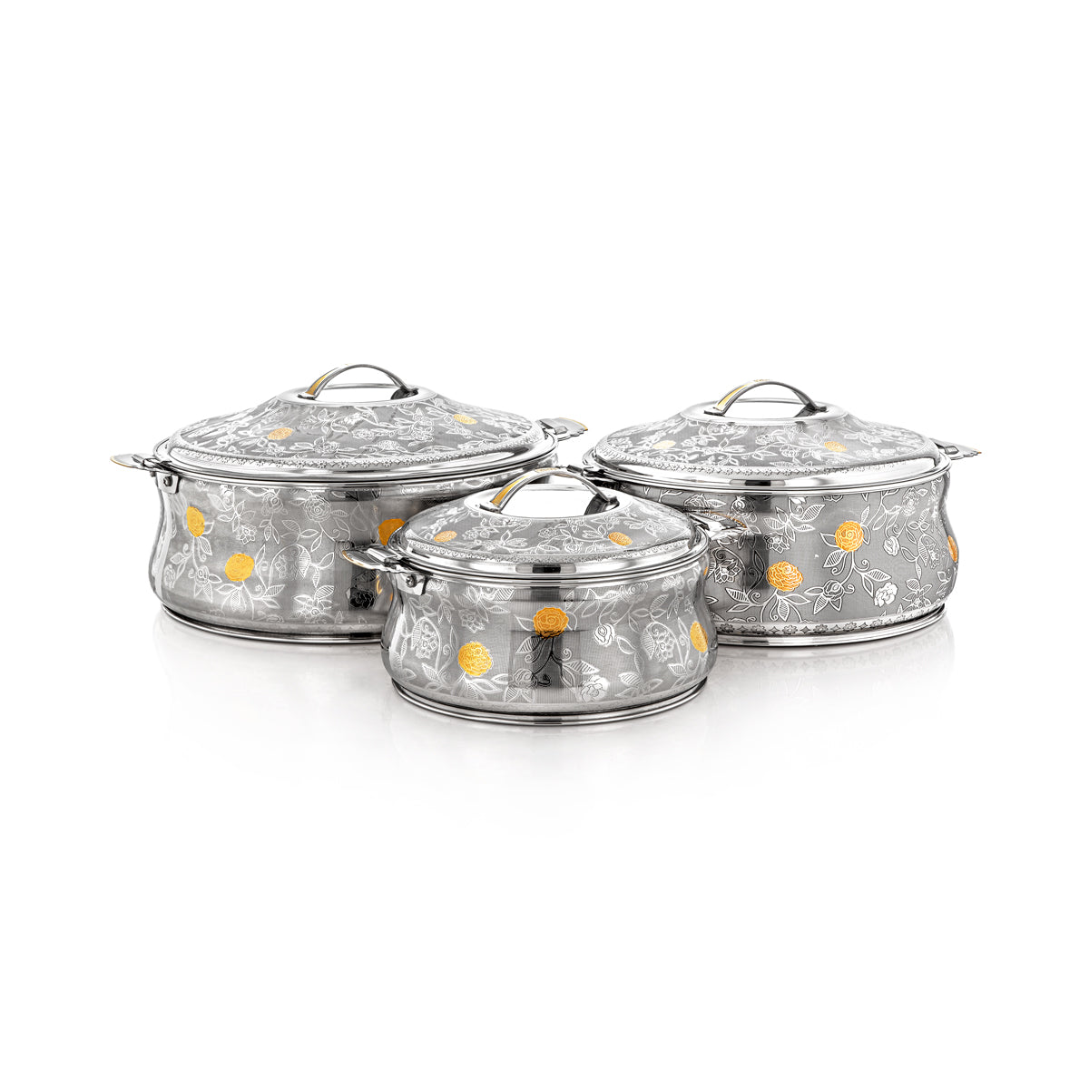 Almarjan 3 Pieces Boshra Collection Stainless Steel Hot Pot Silver & Gold - H23EPG16HG