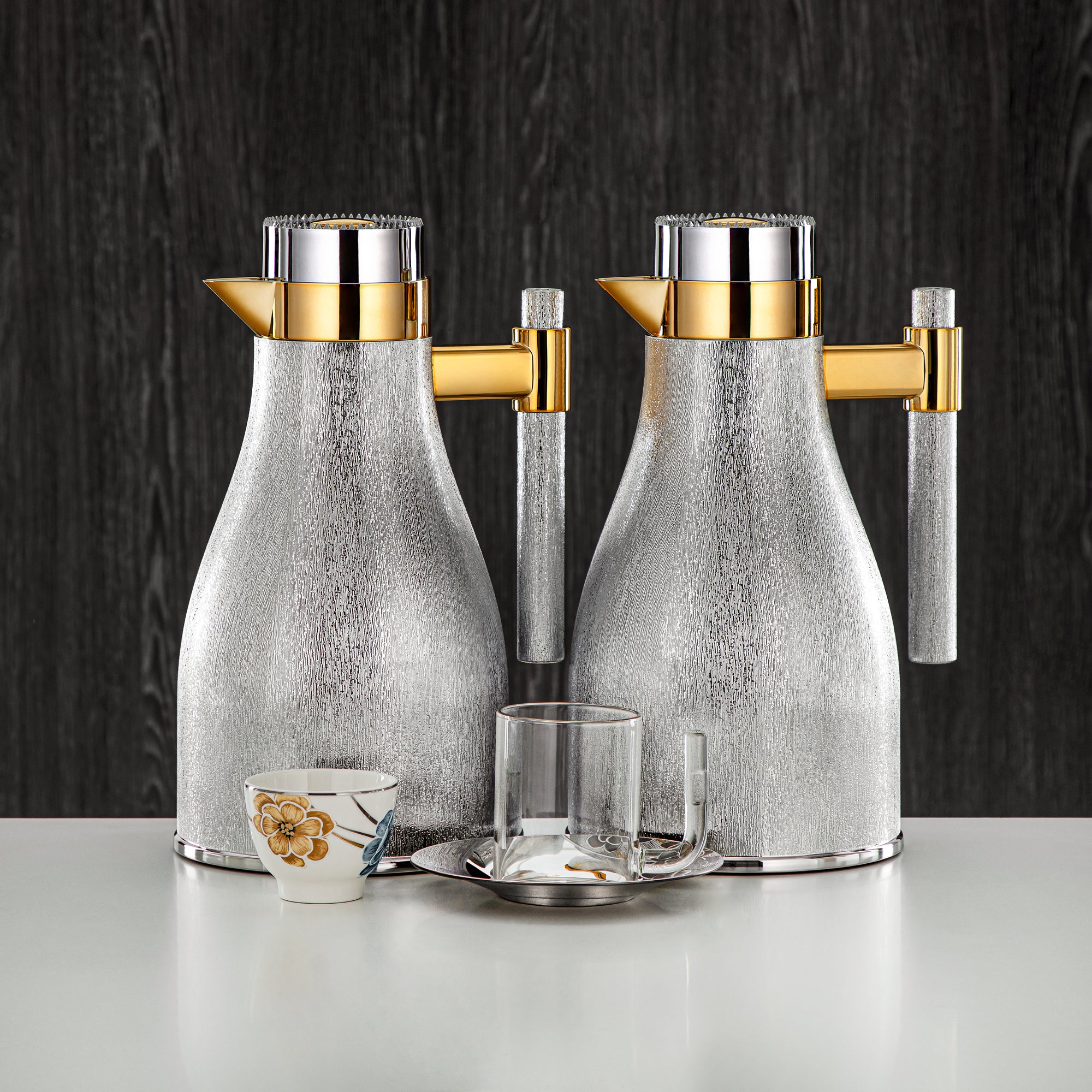 طقم ترامس المرجان 20 قطعة | فضي وذهبي 1L + 1L (GOK-S-S-G + 18PCS-12256-2) – تقديم أنيق | التجمعات، المناسبات الخاصة، رمضان، عيد