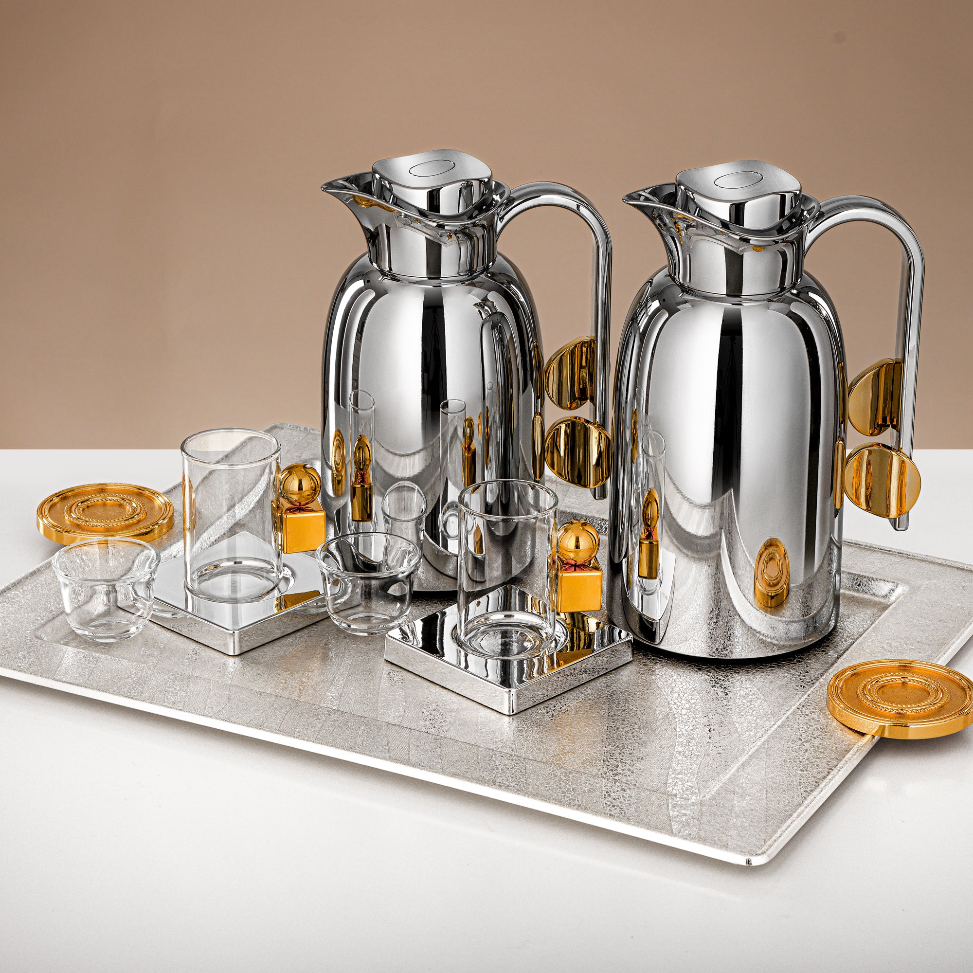 Almarjan 21 Pieces Serving Ensemble, Silver & Gold